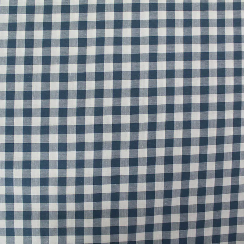 70CM REMNANT Dressmaking Cotton Gingham - Wide Width - Denim Blue and White