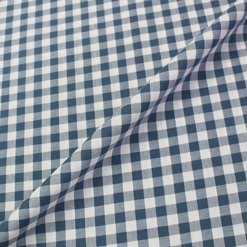 70CM REMNANT Dressmaking Cotton Gingham - Wide Width - Denim Blue and White