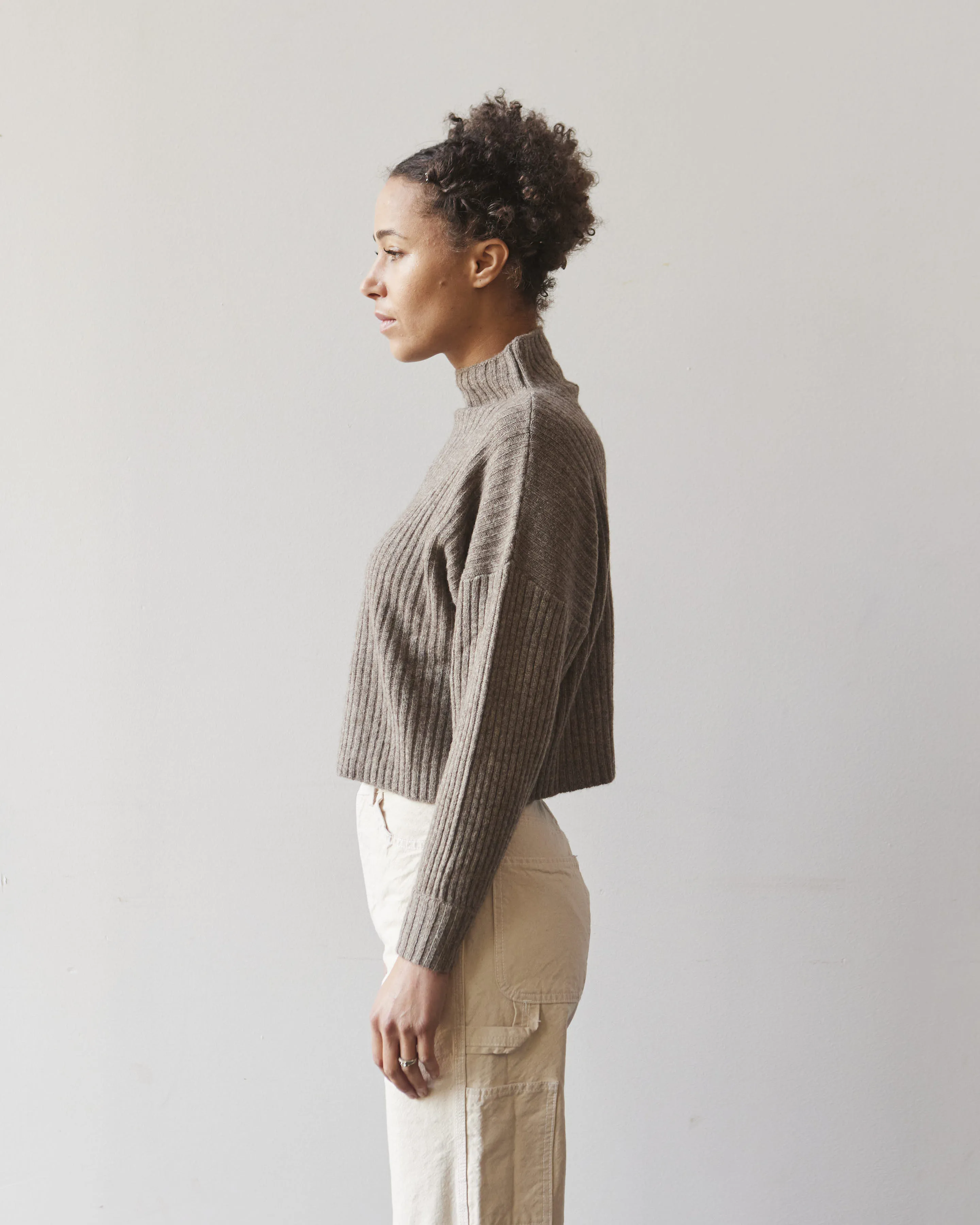 7115 Yak Ribbed Mock-Neck, Taupe