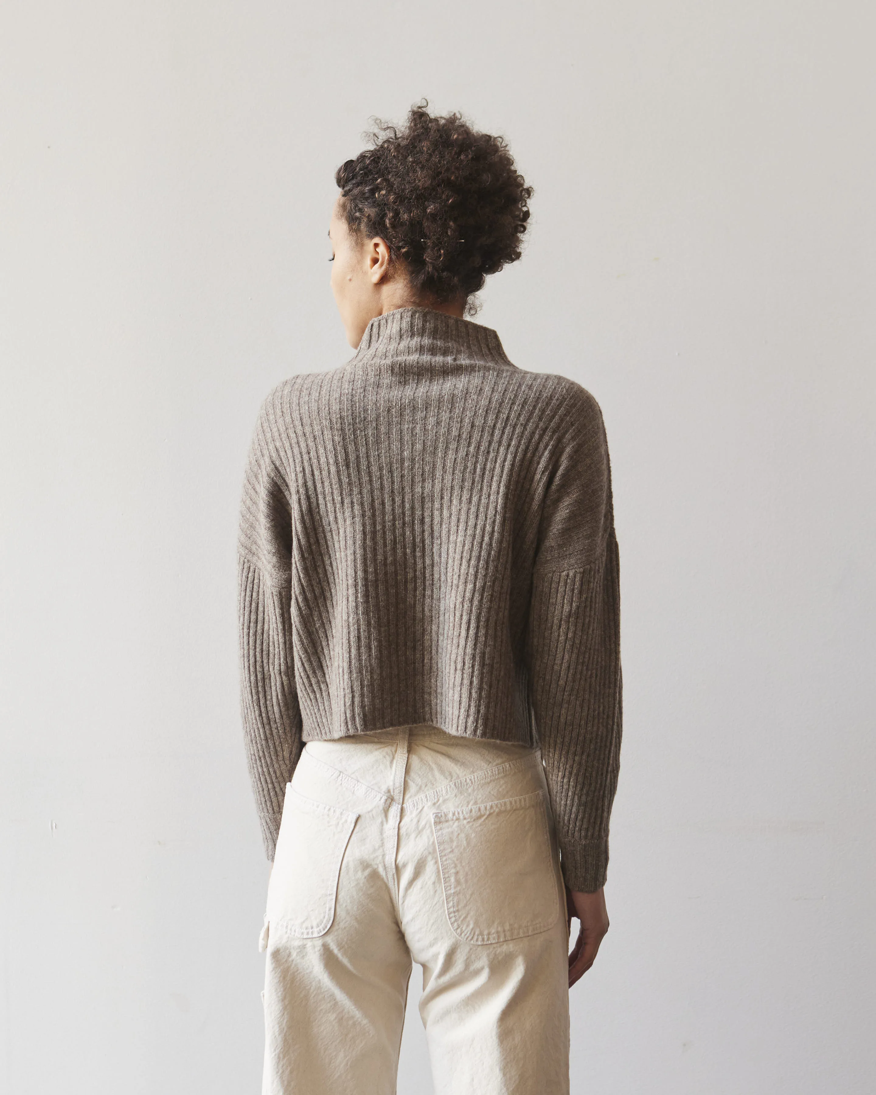 7115 Yak Ribbed Mock-Neck, Taupe