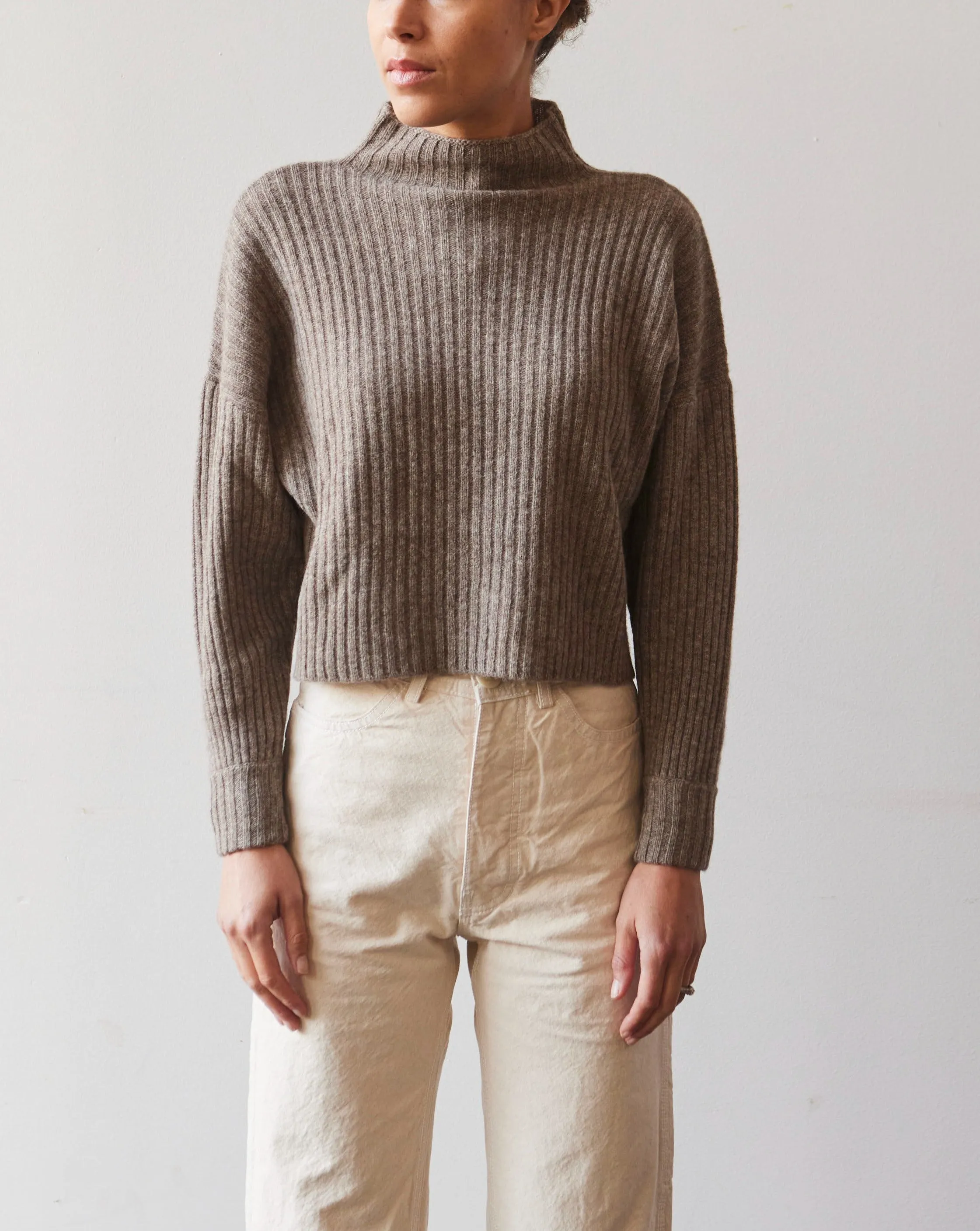 7115 Yak Ribbed Mock-Neck, Taupe