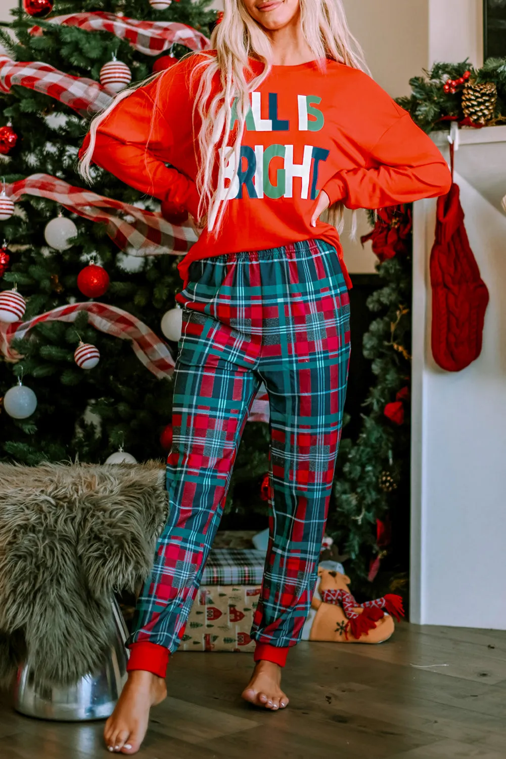 All Is Bright Christmas Plaid Pajama Set