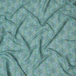 Aqua Blue and Green Paisley Viscose Crepe Printed Fabric - 110 cm Wide-D20008