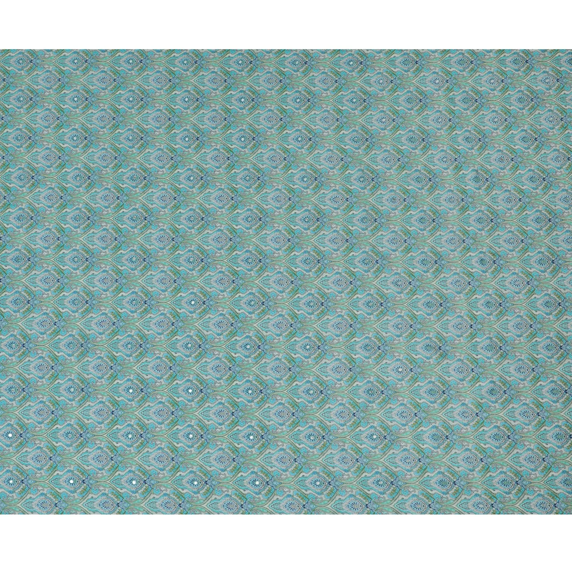 Aqua Blue and Green Paisley Viscose Crepe Printed Fabric - 110 cm Wide-D20008