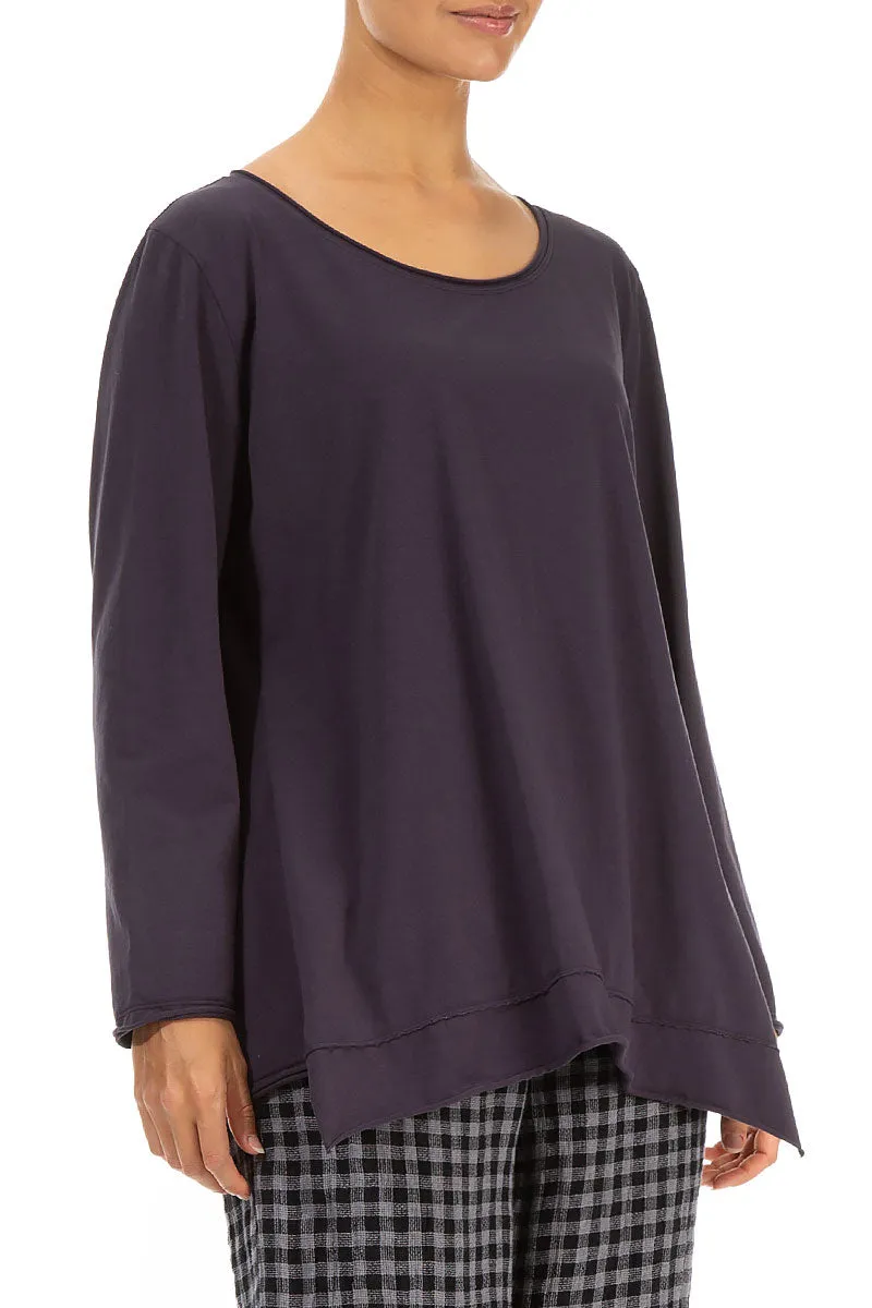 Asymmetric Hem Vintage Violet Cotton Blouse