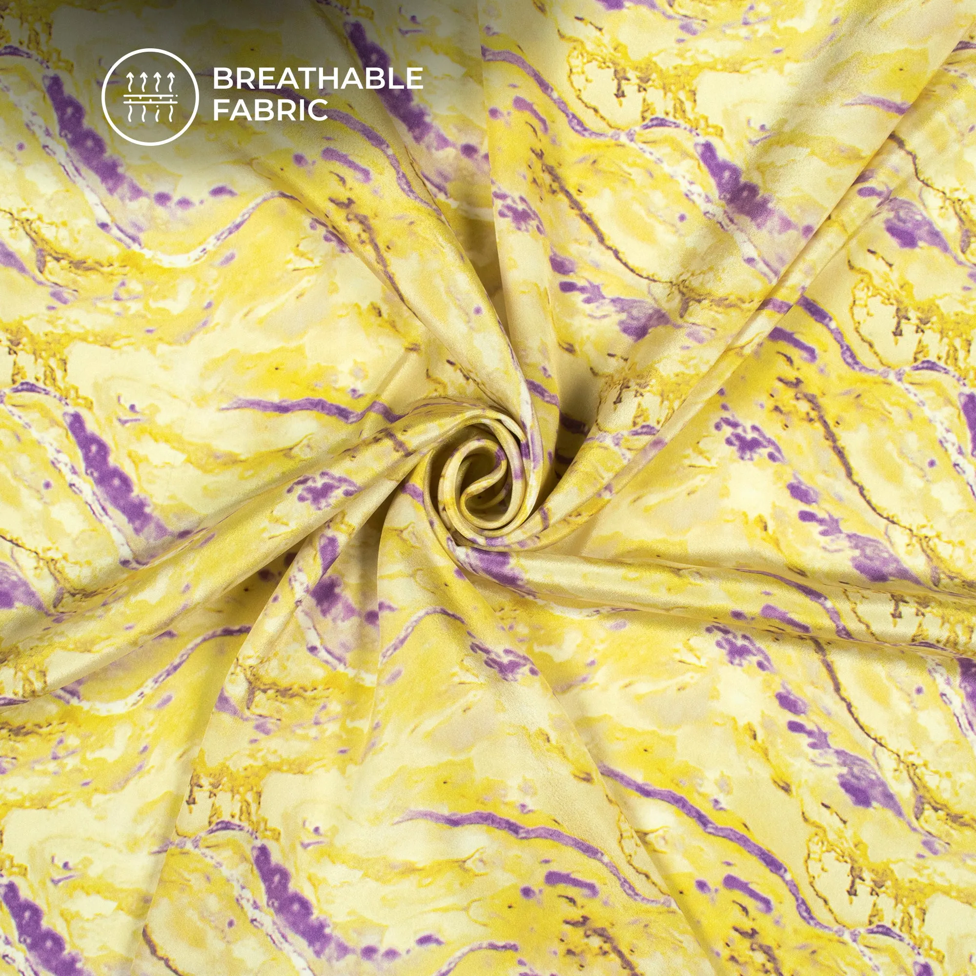 Attractive Yellow Marble Digital Print Versatile Crepe Silk Fabric