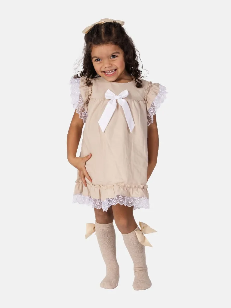 Baby Girl Rina Collection Spanish Dresses Set with Bows-Beige