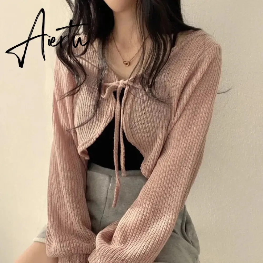 Basic Jackets Women Summer Daily Korean Style Sunscreen Lace-up Lantern Sleeve Trendy Elegant All-match Chic New Cardigan Top