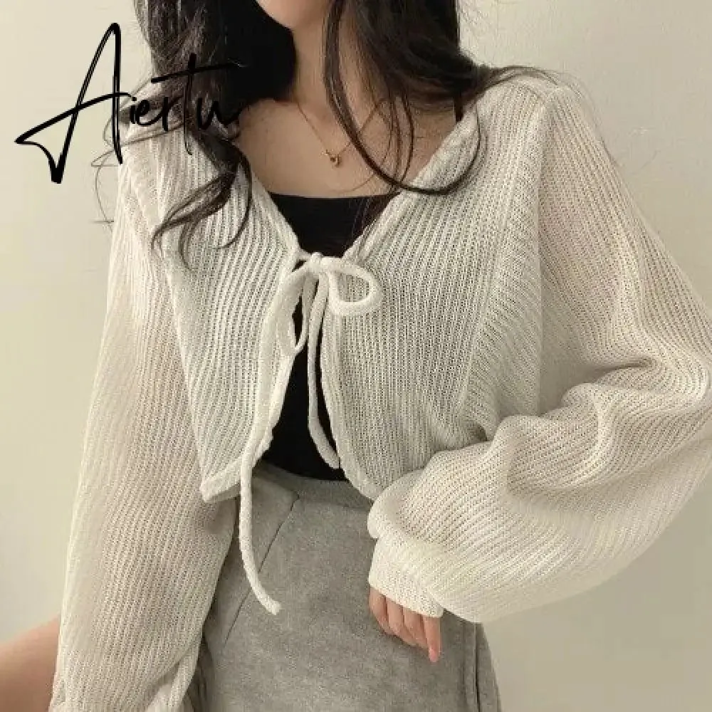 Basic Jackets Women Summer Daily Korean Style Sunscreen Lace-up Lantern Sleeve Trendy Elegant All-match Chic New Cardigan Top