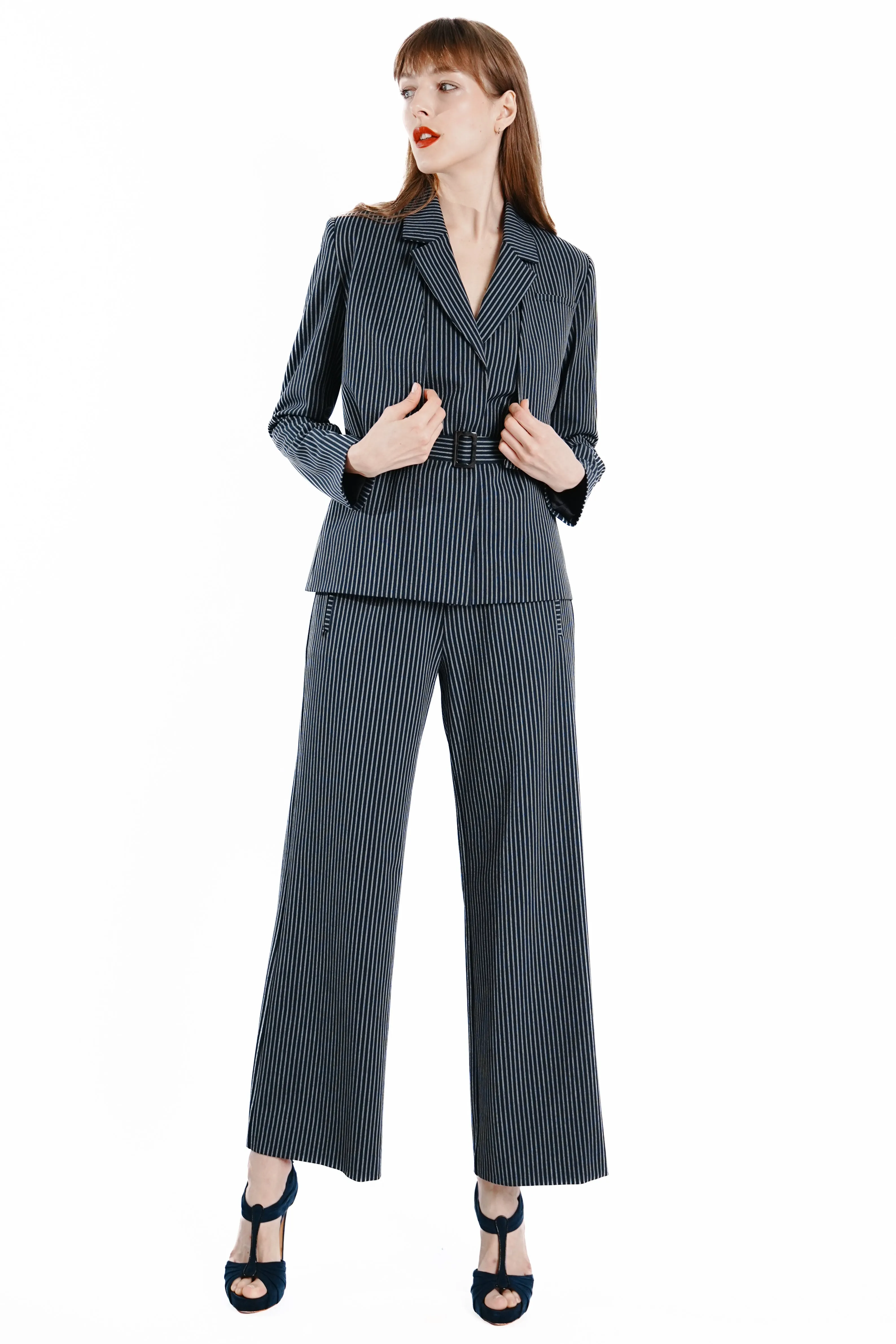 Cameron Wide Leg Pinstripe Trousers