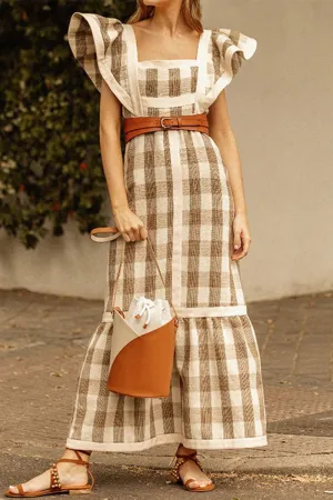 Casual Elegant Plaid Patchwork Flounce Square Collar A Line Dresses