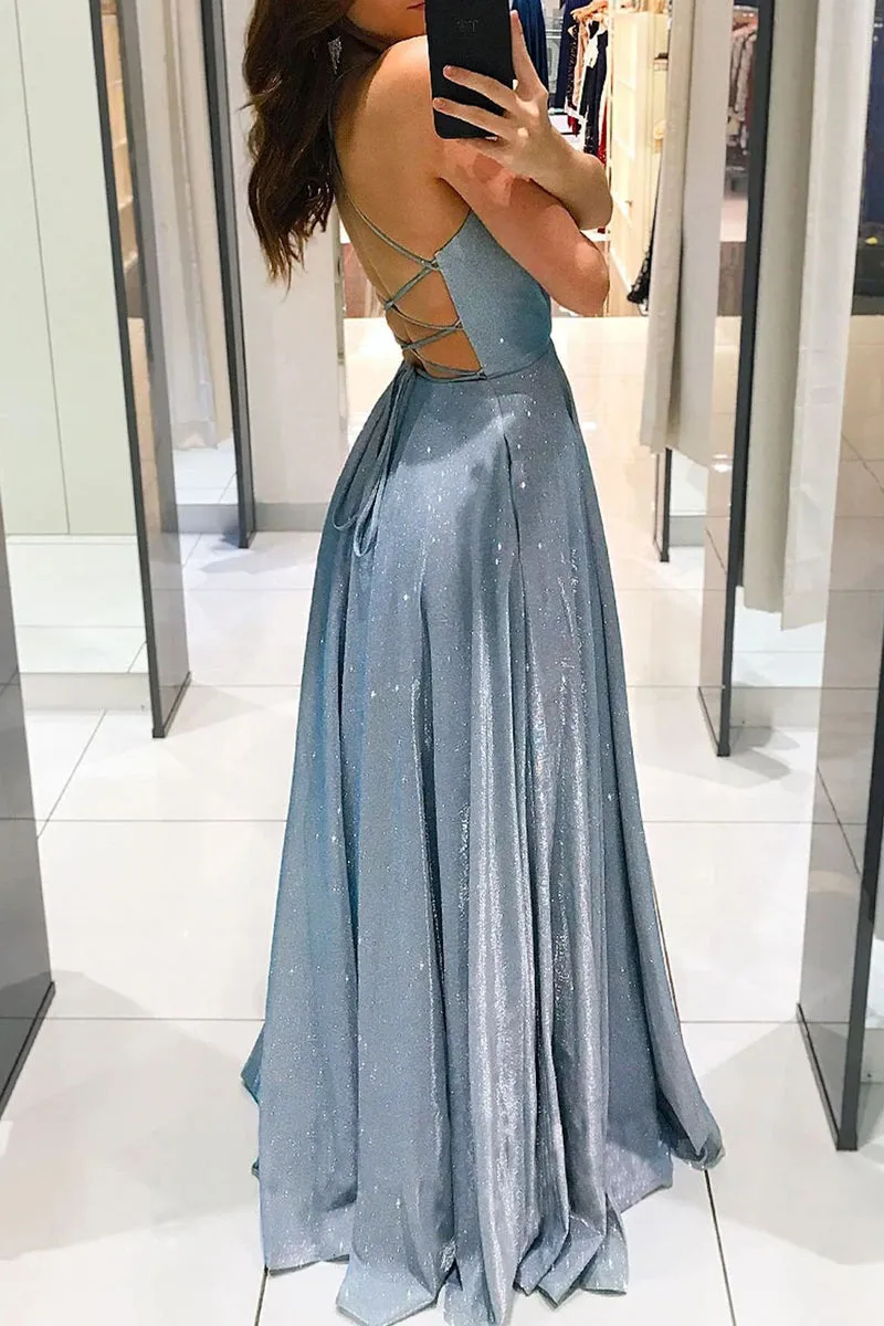 Celebrities Elegant Solid Backless V Neck Princess Dresses