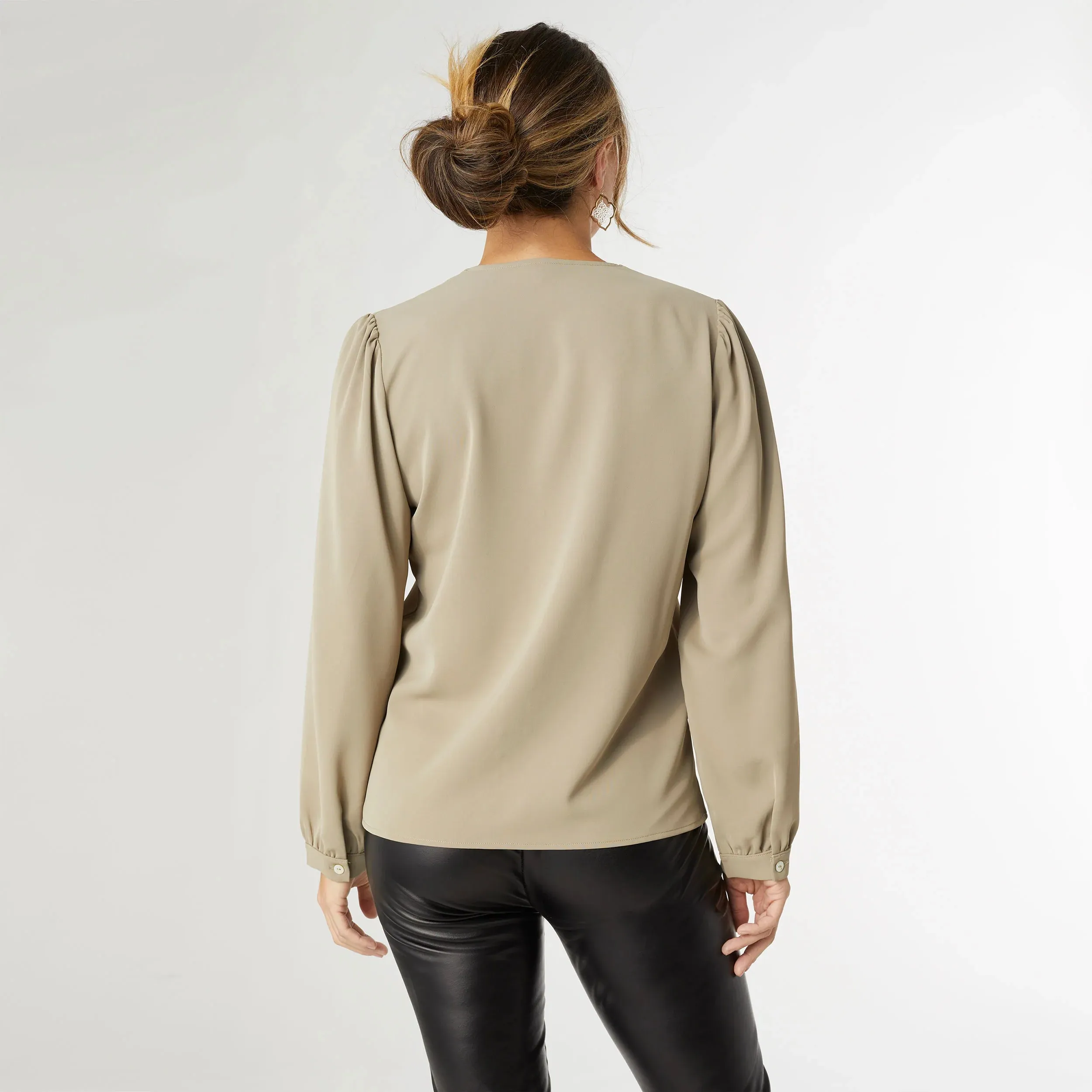 Chloe V-Neck Blouse with Studs | Olive