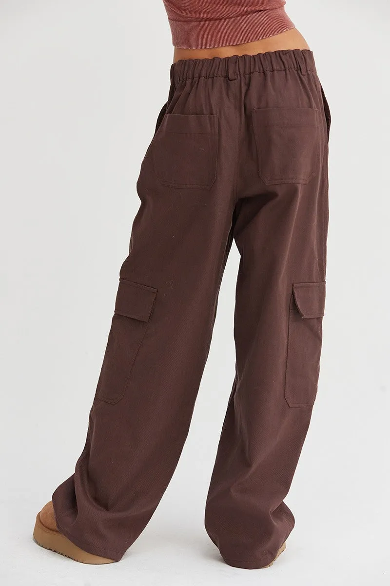 Elastic Waist Wide-Leg Cargo Pants