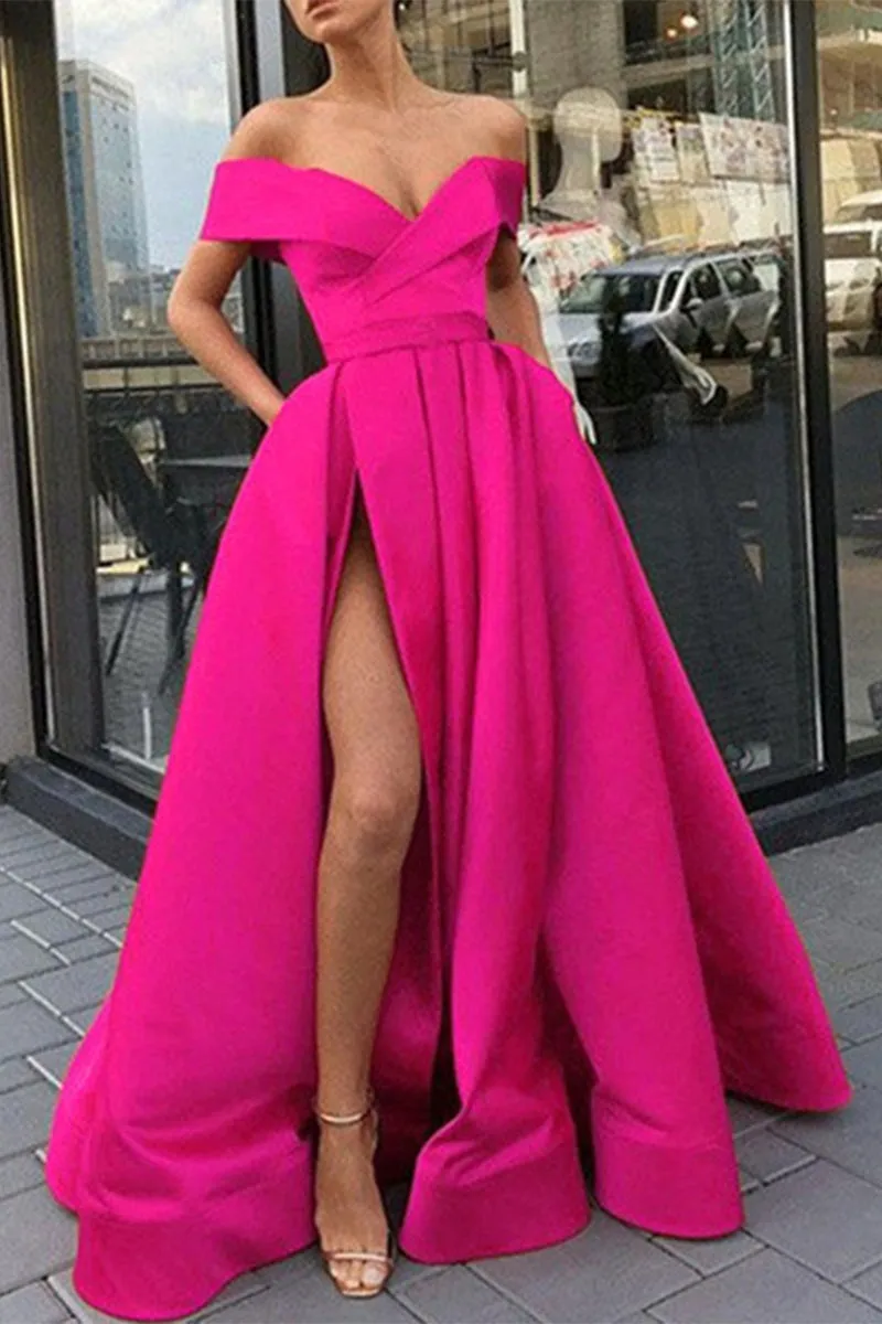 Elegant Formal Solid Slit V Neck Evening Dress Dresses(12 Colors)