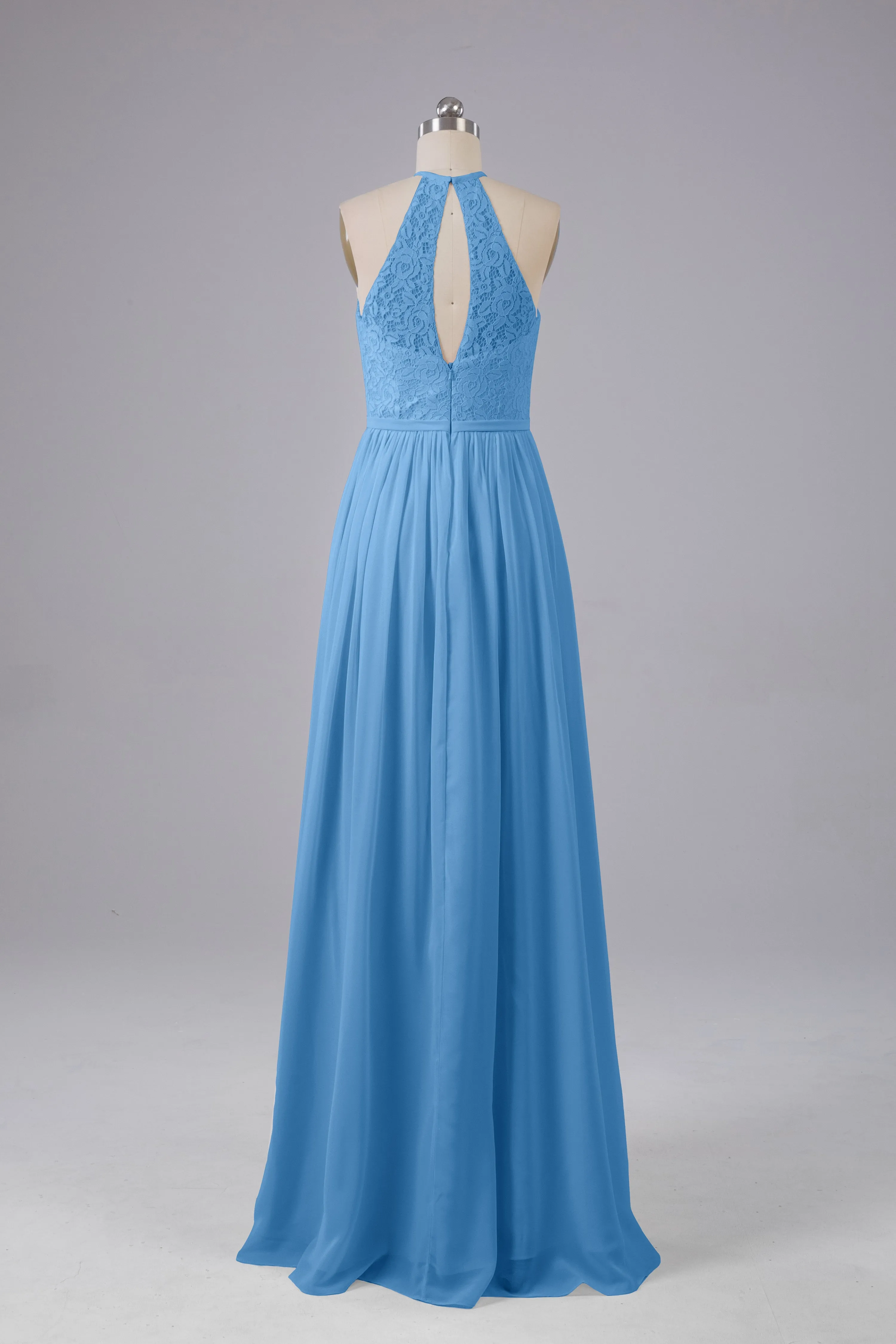 Elegant Keyhole Halter Lace Long Bridesmaid Dresses