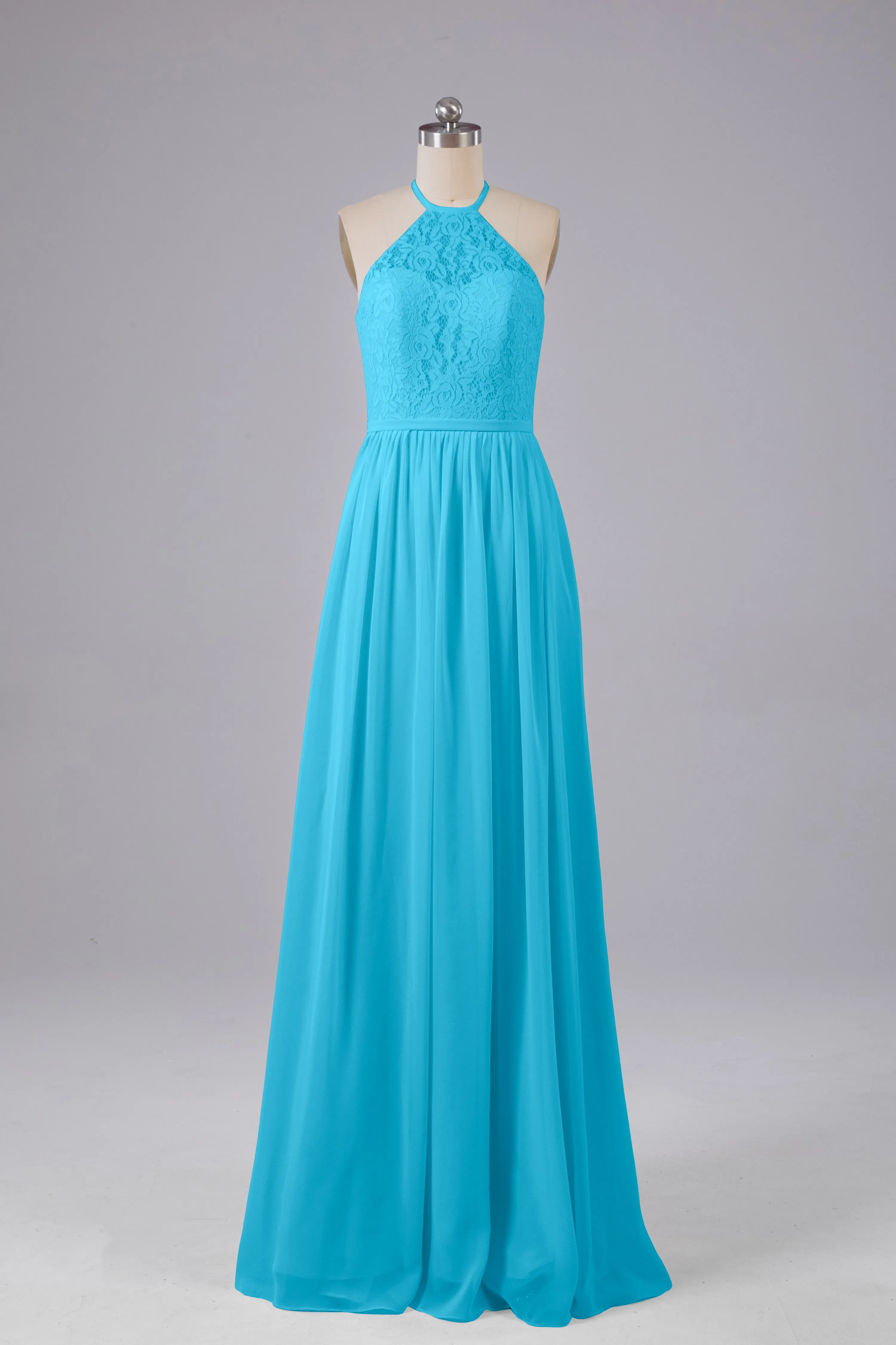 Elegant Keyhole Halter Lace Long Bridesmaid Dresses