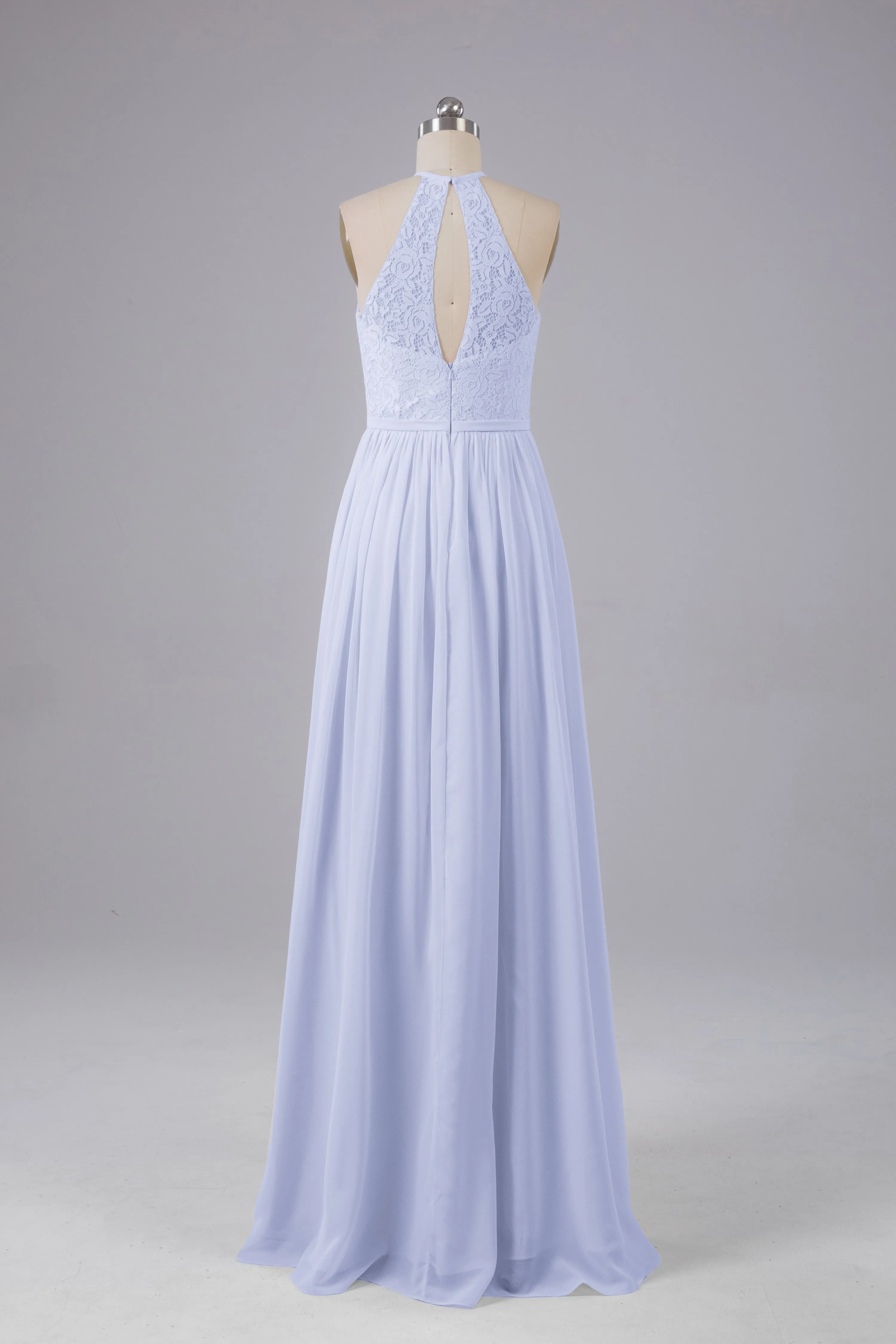 Elegant Keyhole Halter Lace Long Bridesmaid Dresses