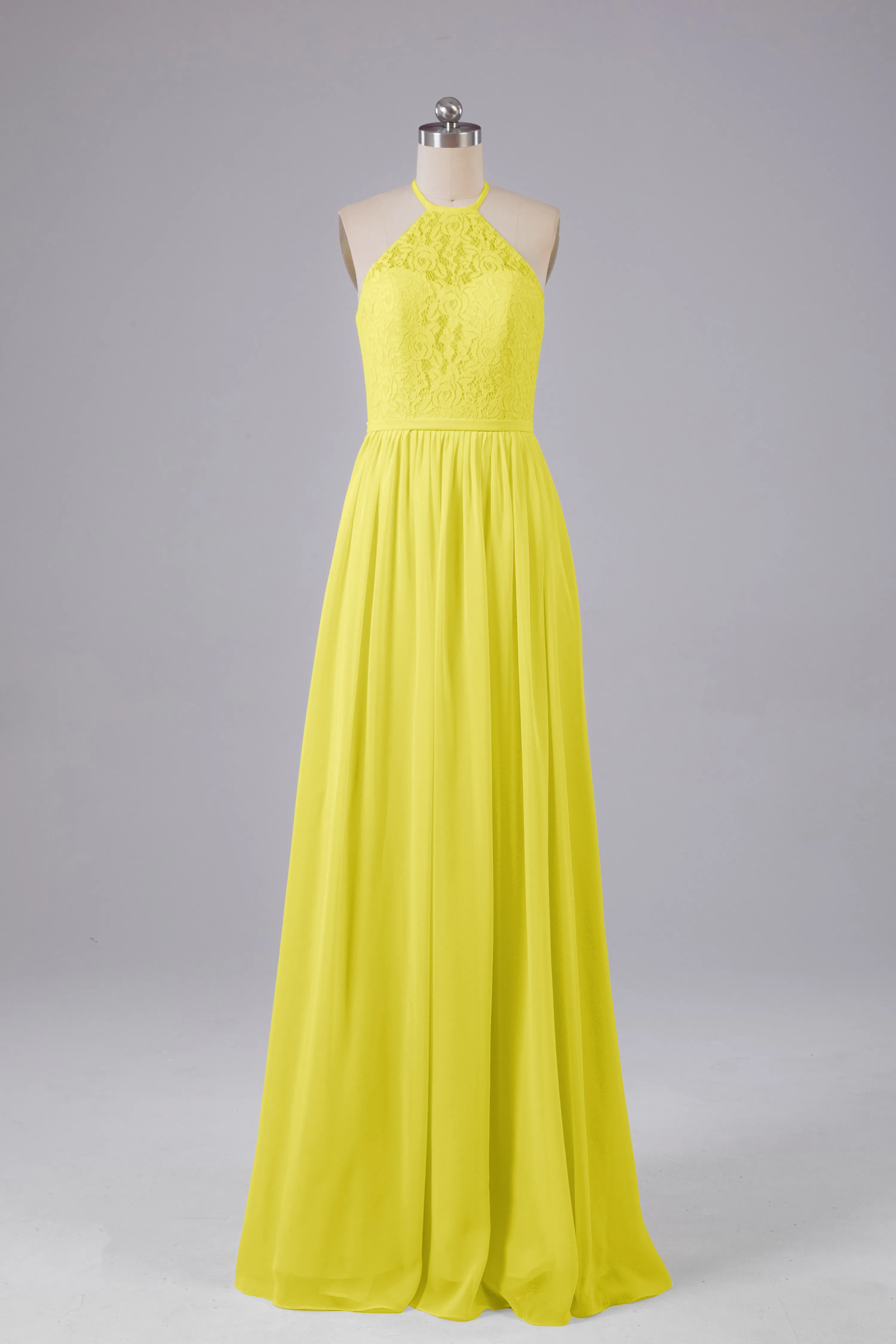 Elegant Keyhole Halter Lace Long Bridesmaid Dresses