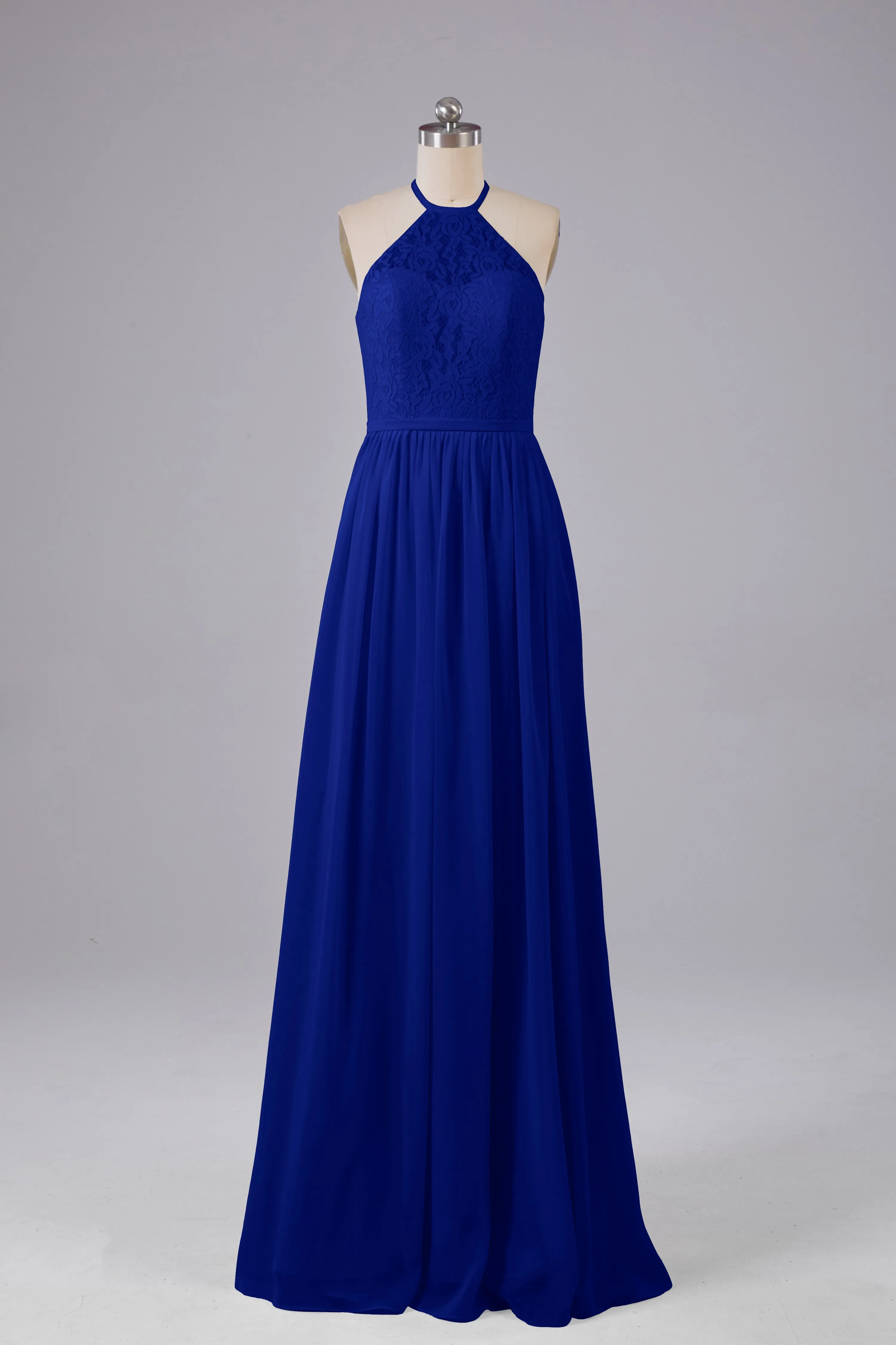 Elegant Keyhole Halter Lace Long Bridesmaid Dresses