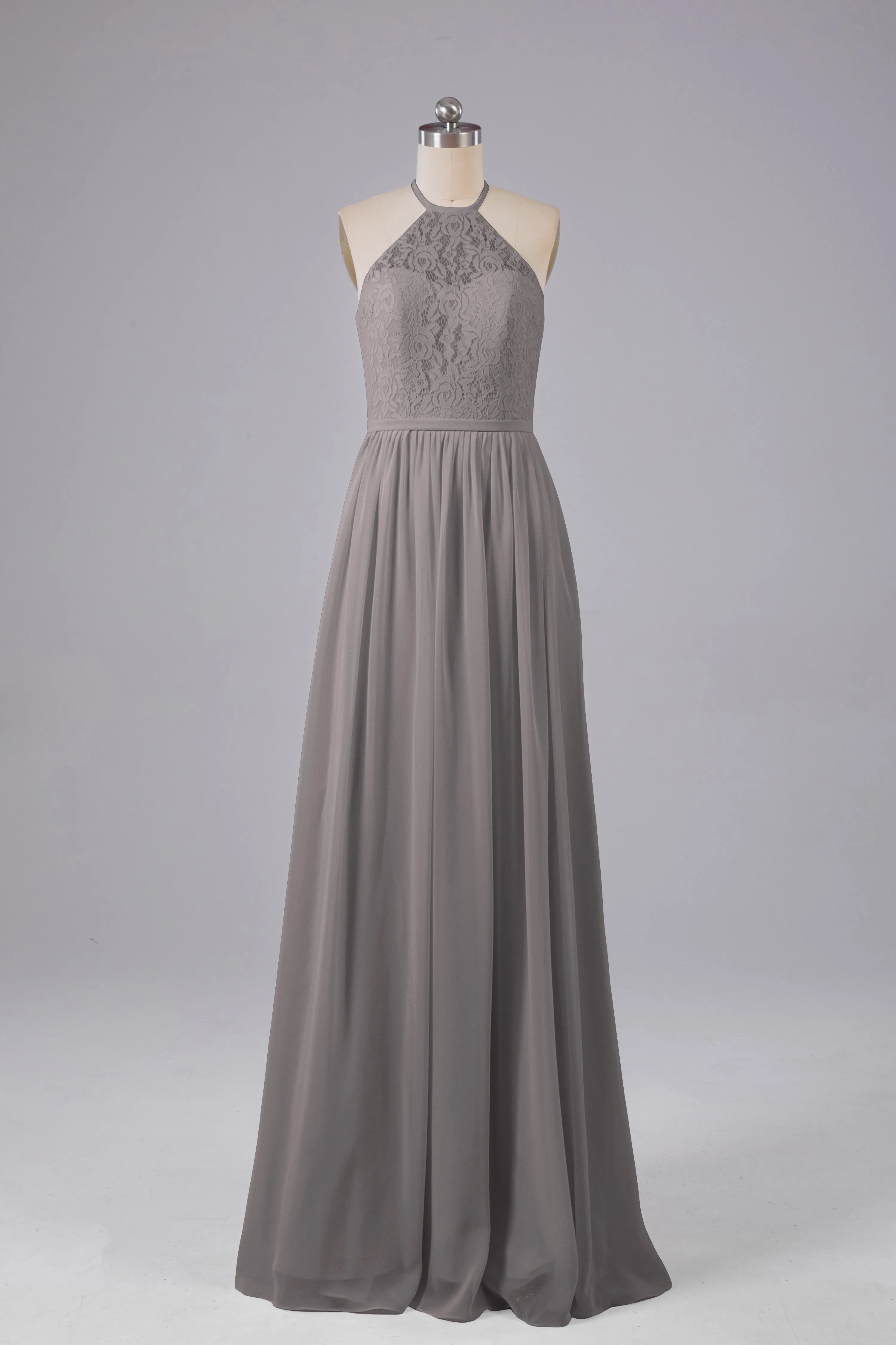 Elegant Keyhole Halter Lace Long Bridesmaid Dresses