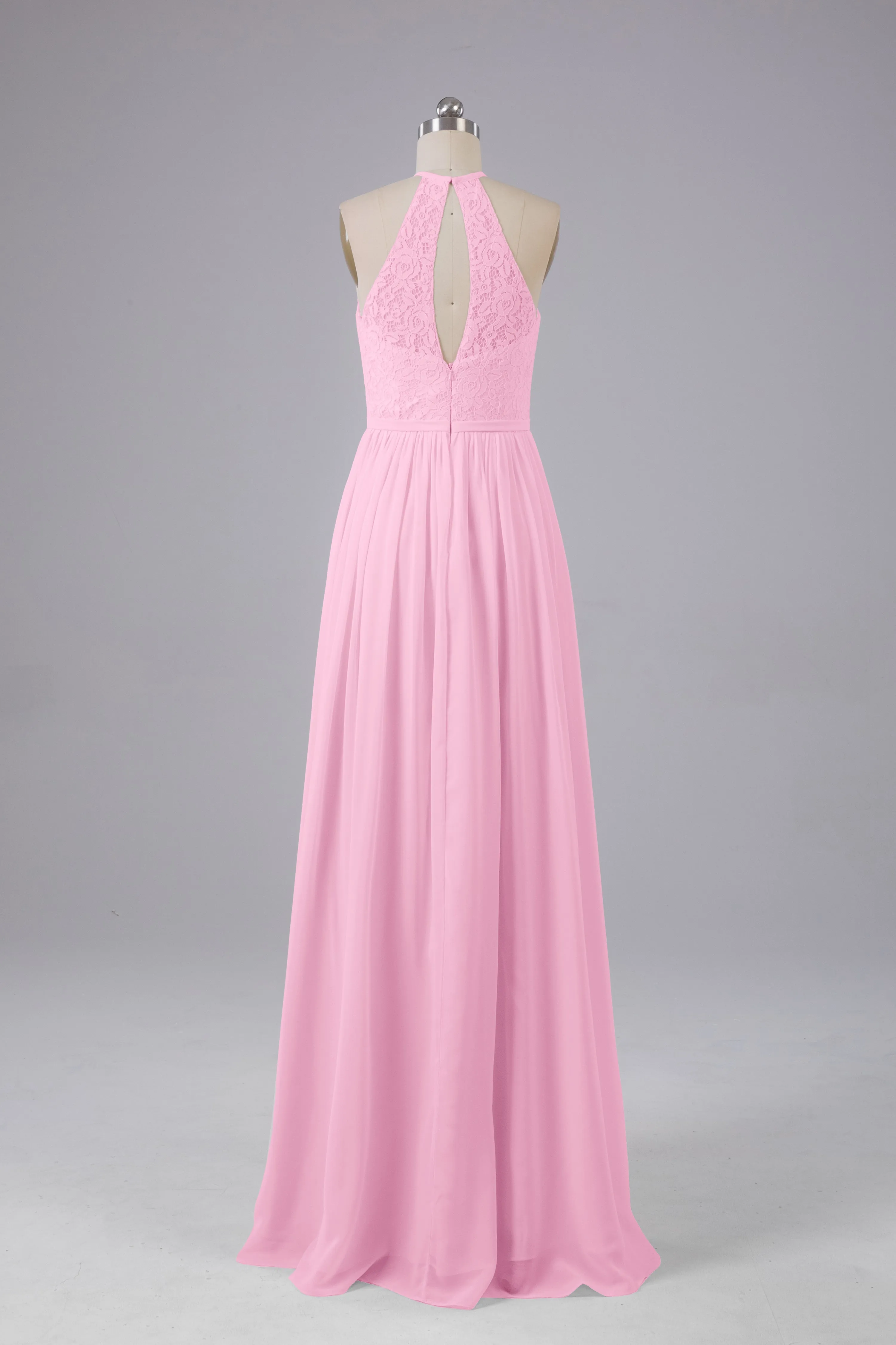 Elegant Keyhole Halter Lace Long Bridesmaid Dresses