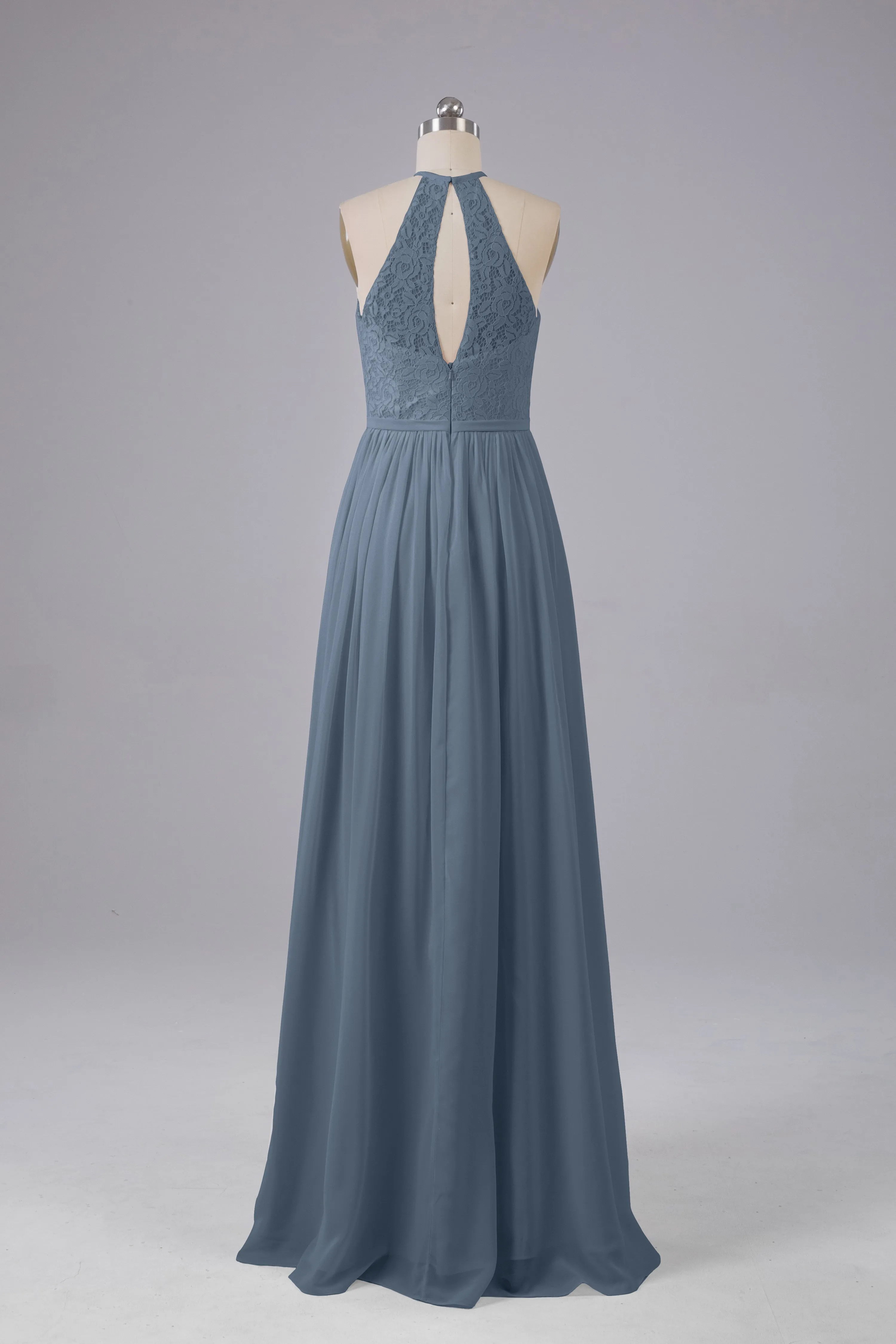 Elegant Keyhole Halter Lace Long Bridesmaid Dresses