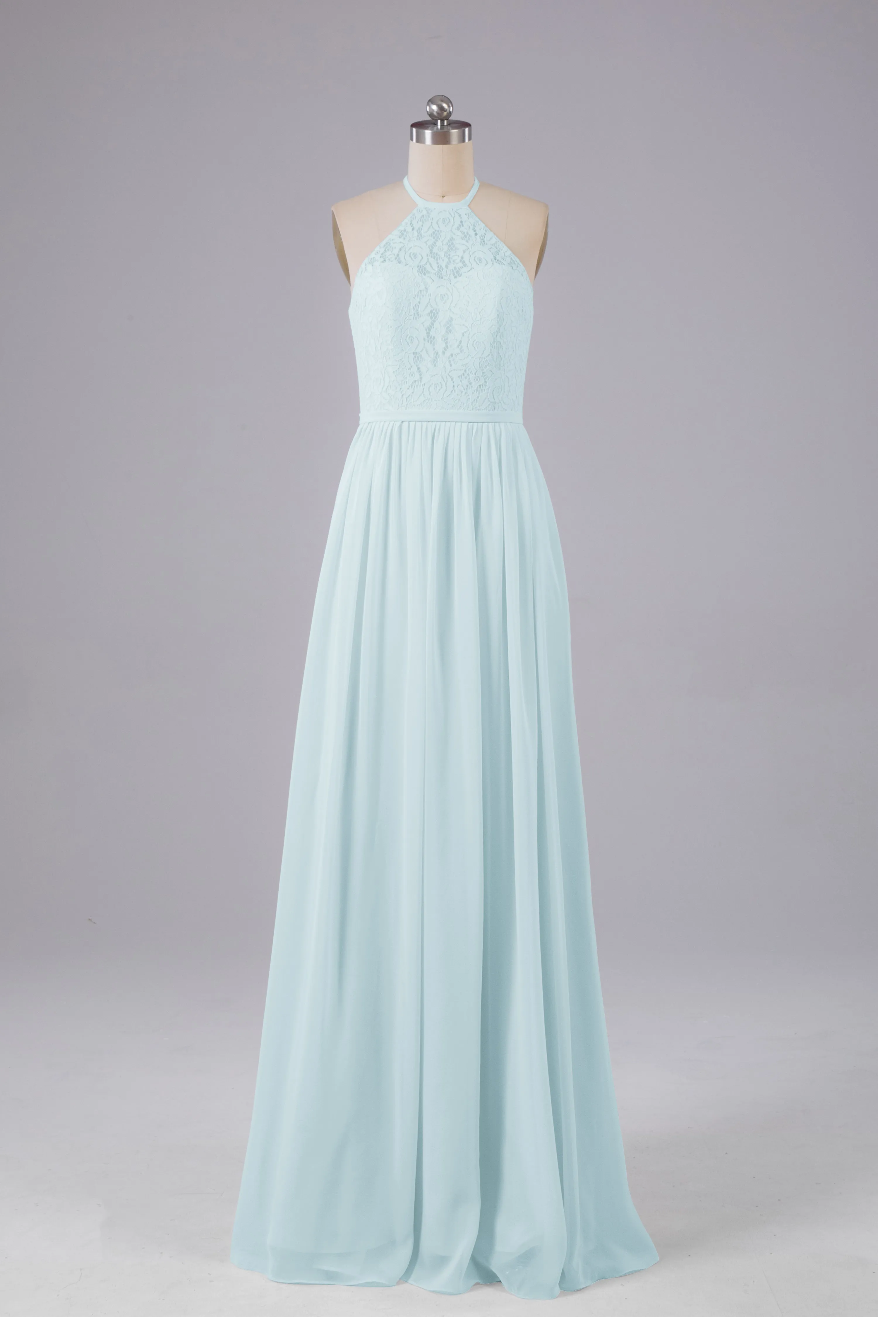 Elegant Keyhole Halter Lace Long Bridesmaid Dresses