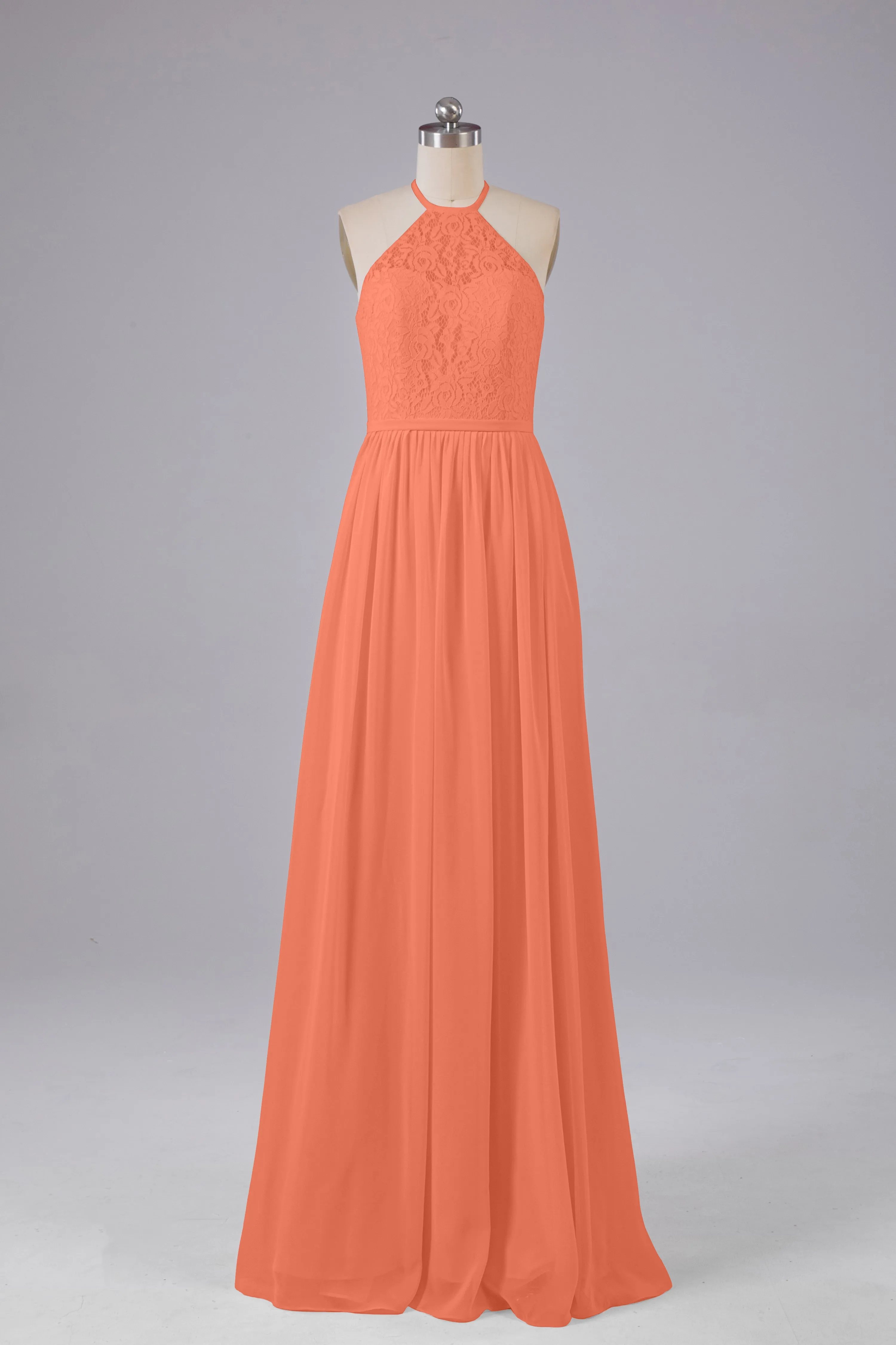 Elegant Keyhole Halter Lace Long Bridesmaid Dresses