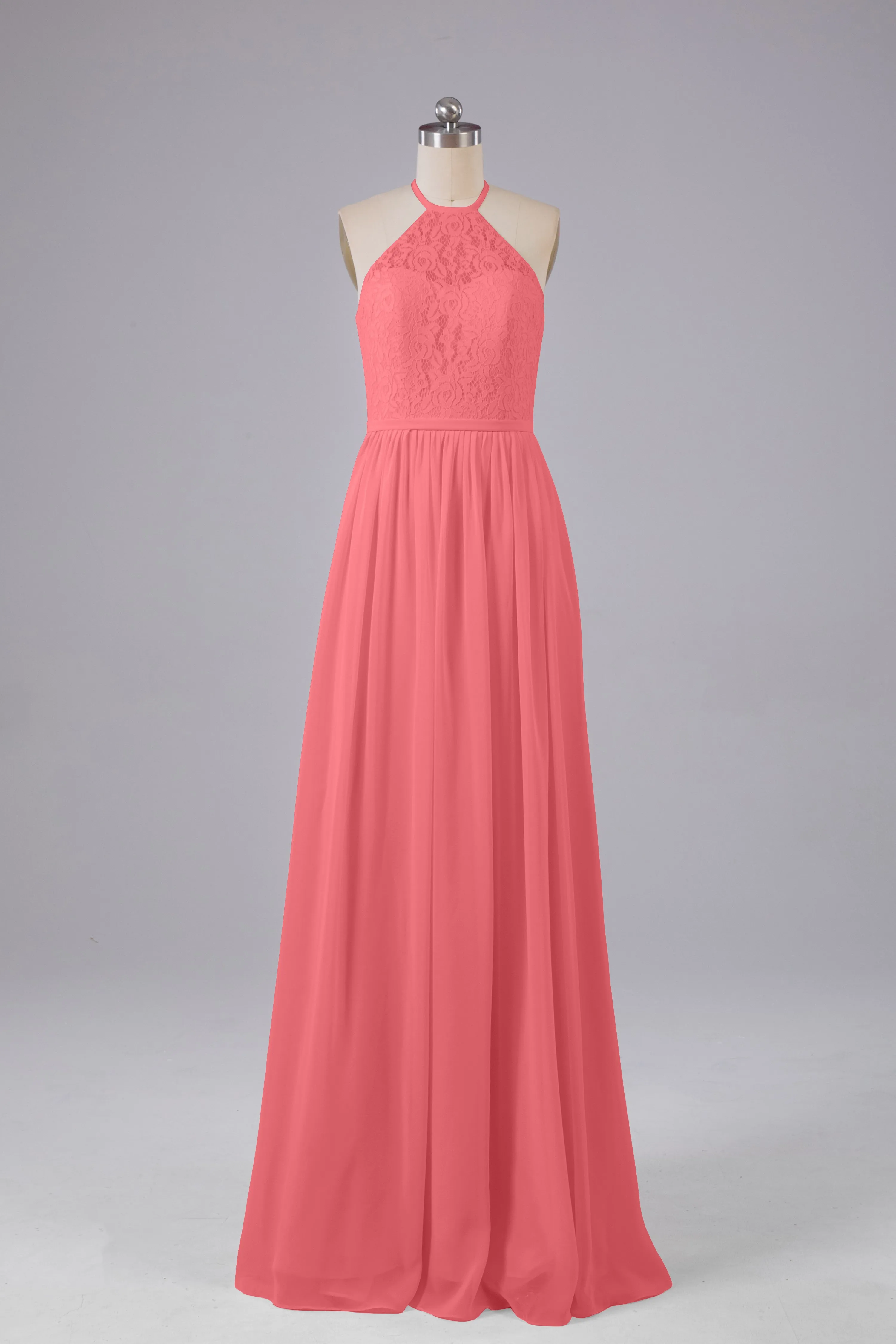 Elegant Keyhole Halter Lace Long Bridesmaid Dresses