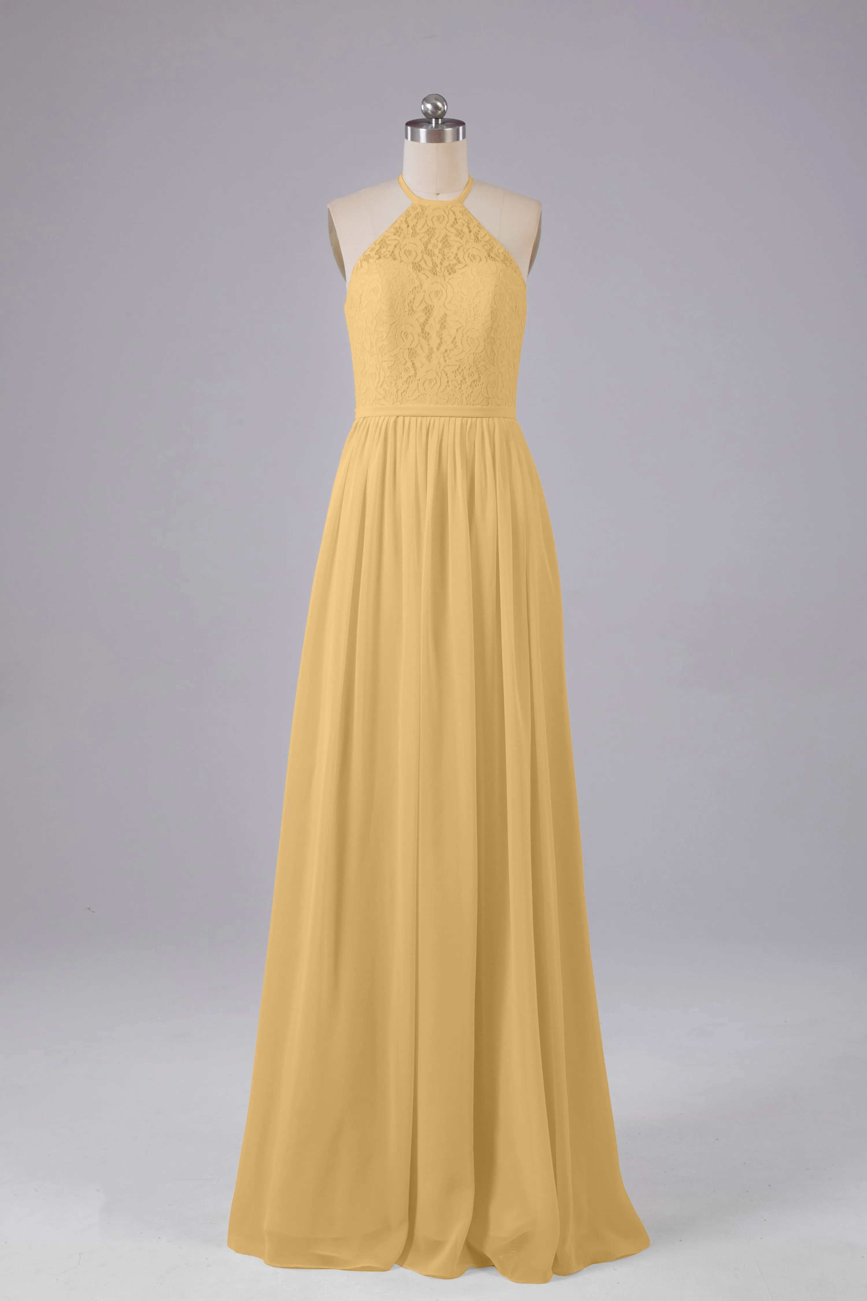 Elegant Keyhole Halter Lace Long Bridesmaid Dresses