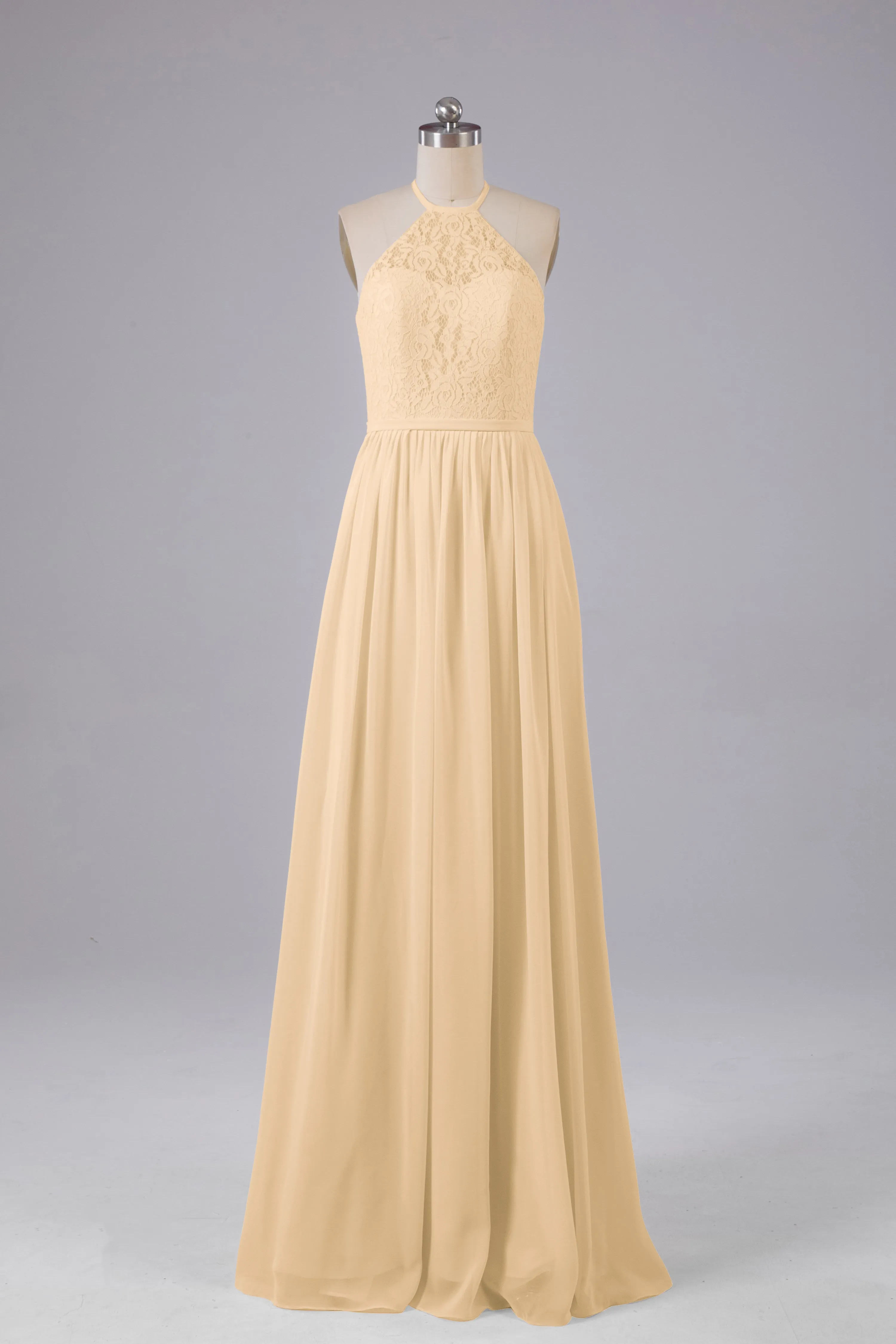 Elegant Keyhole Halter Lace Long Bridesmaid Dresses