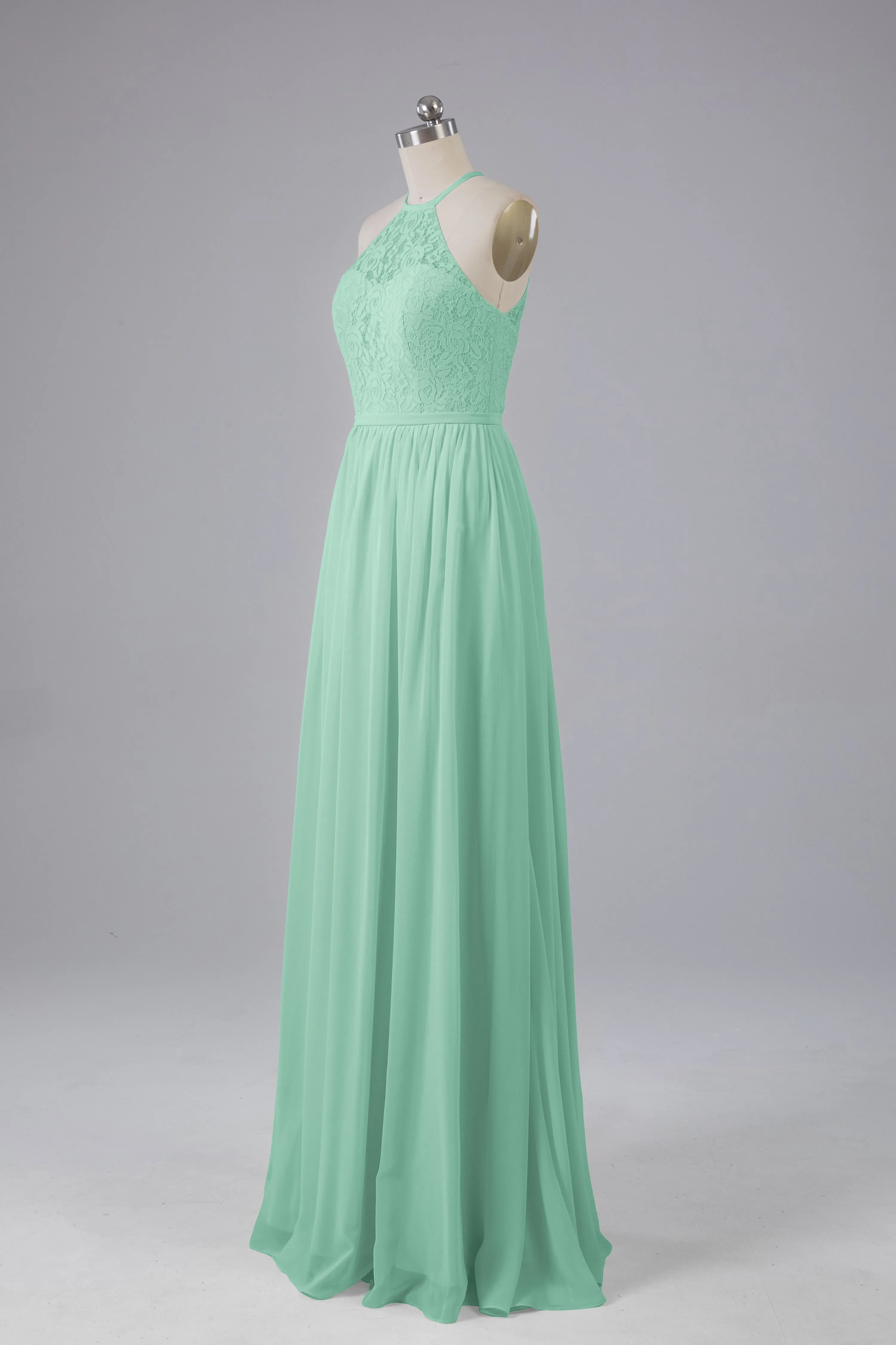 Elegant Keyhole Halter Lace Long Bridesmaid Dresses