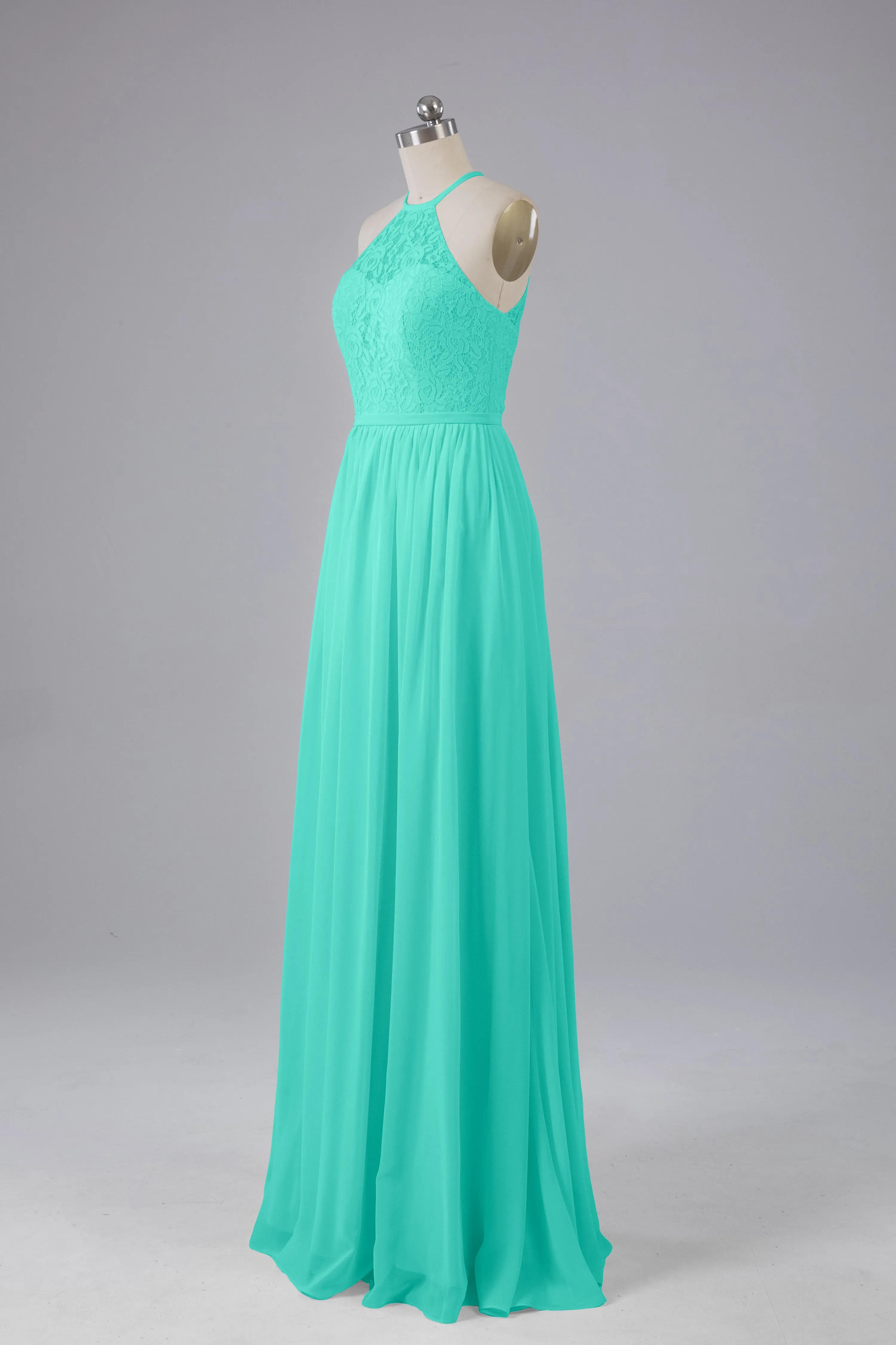 Elegant Keyhole Halter Lace Long Bridesmaid Dresses