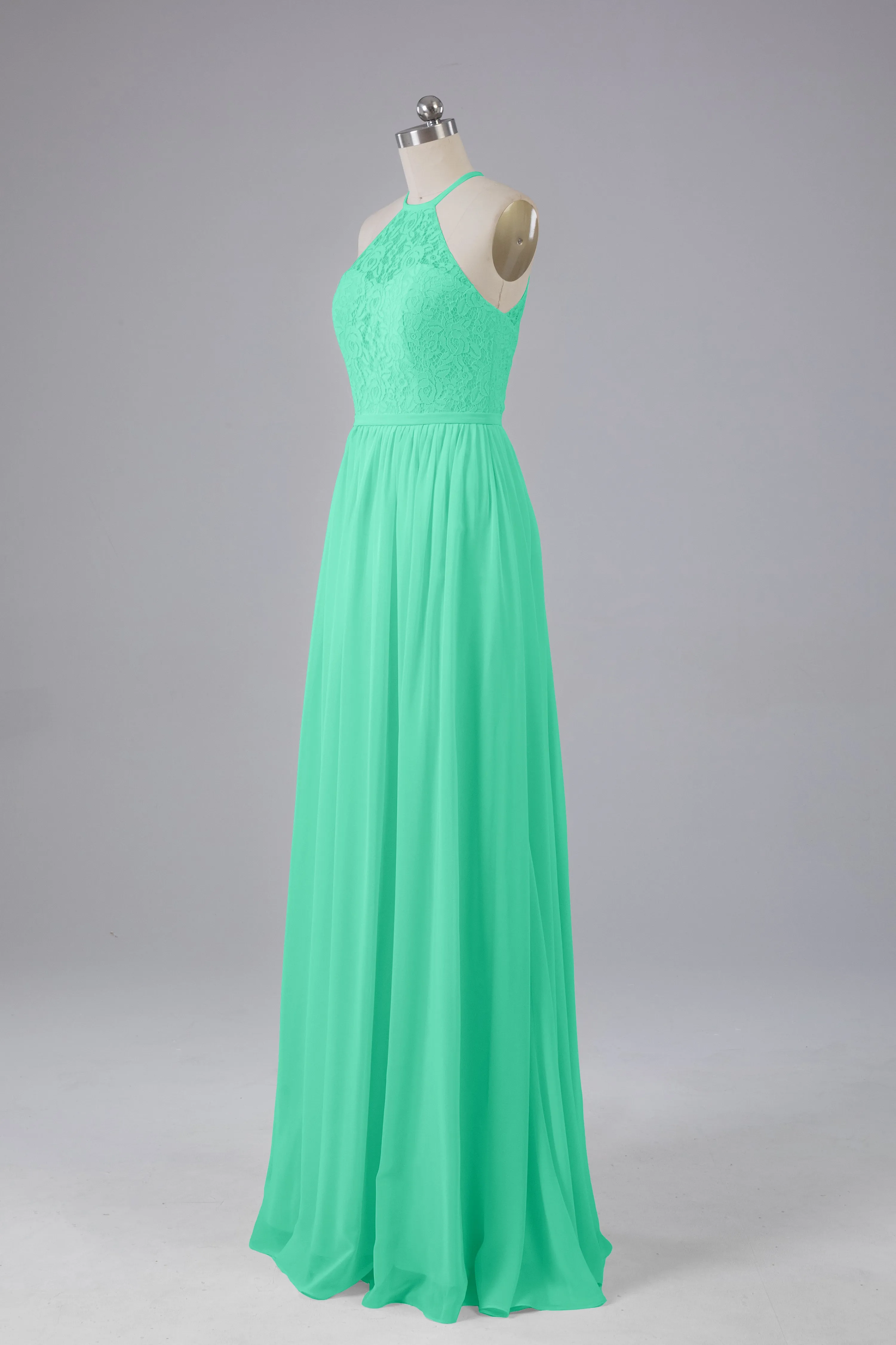 Elegant Keyhole Halter Lace Long Bridesmaid Dresses