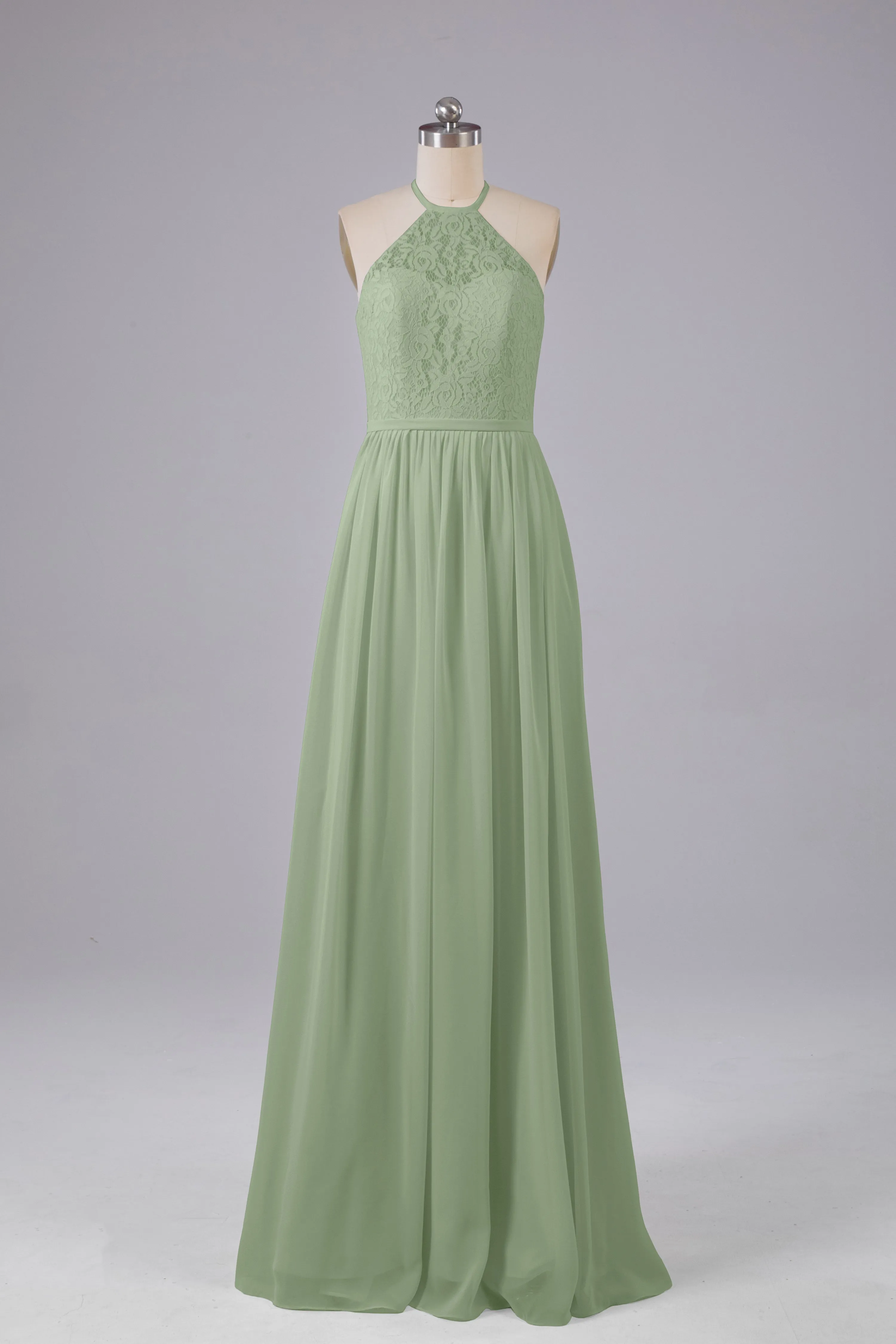 Elegant Keyhole Halter Lace Long Bridesmaid Dresses