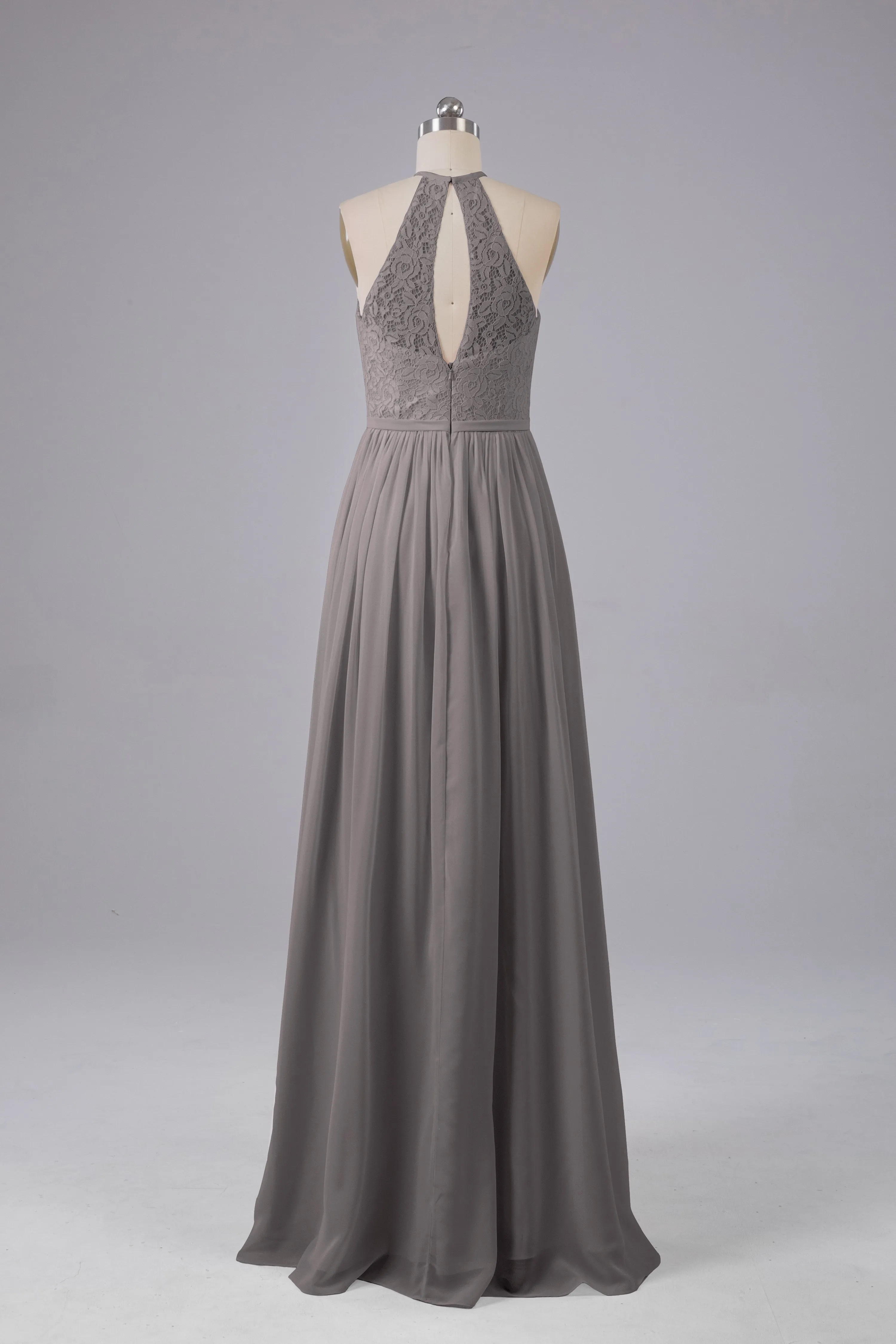 Elegant Keyhole Halter Lace Long Bridesmaid Dresses