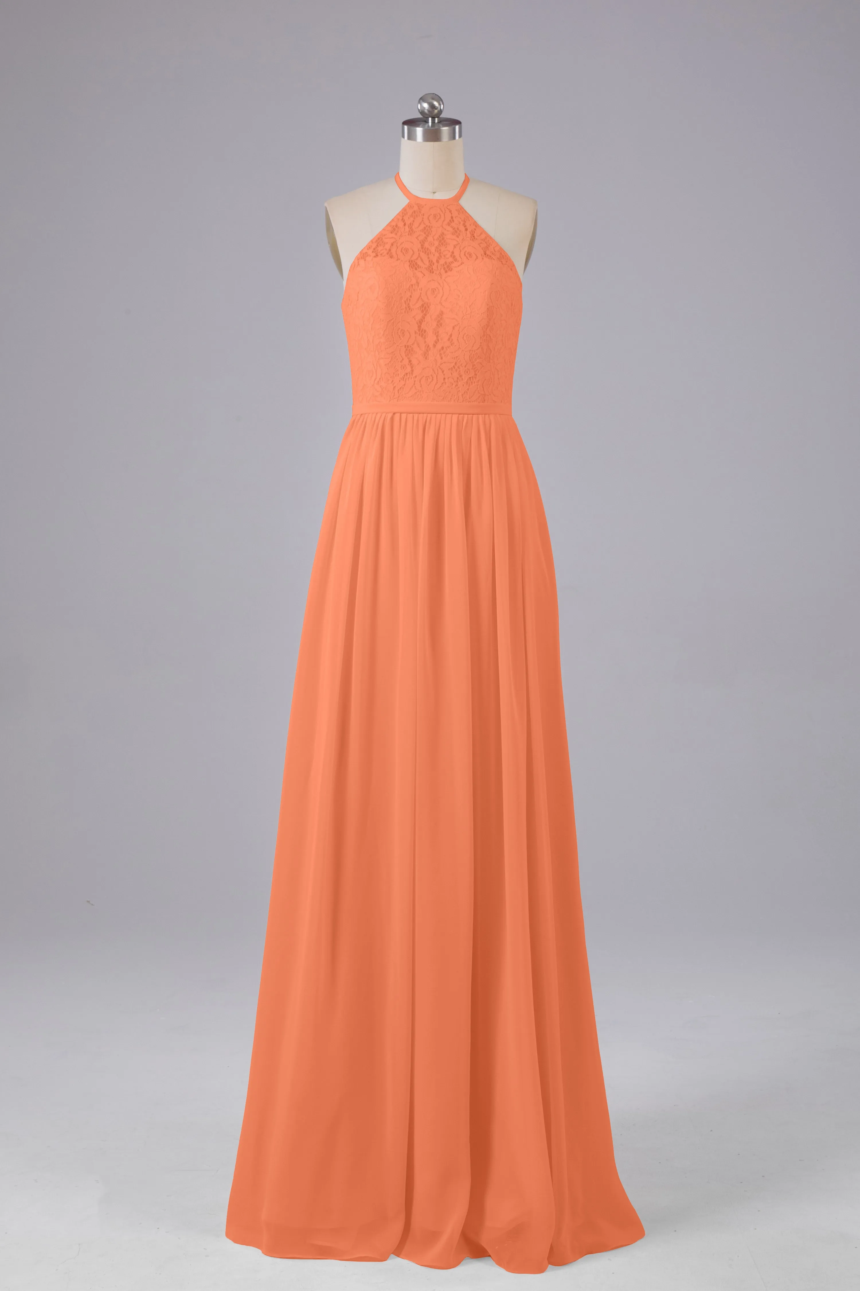 Elegant Keyhole Halter Lace Long Bridesmaid Dresses