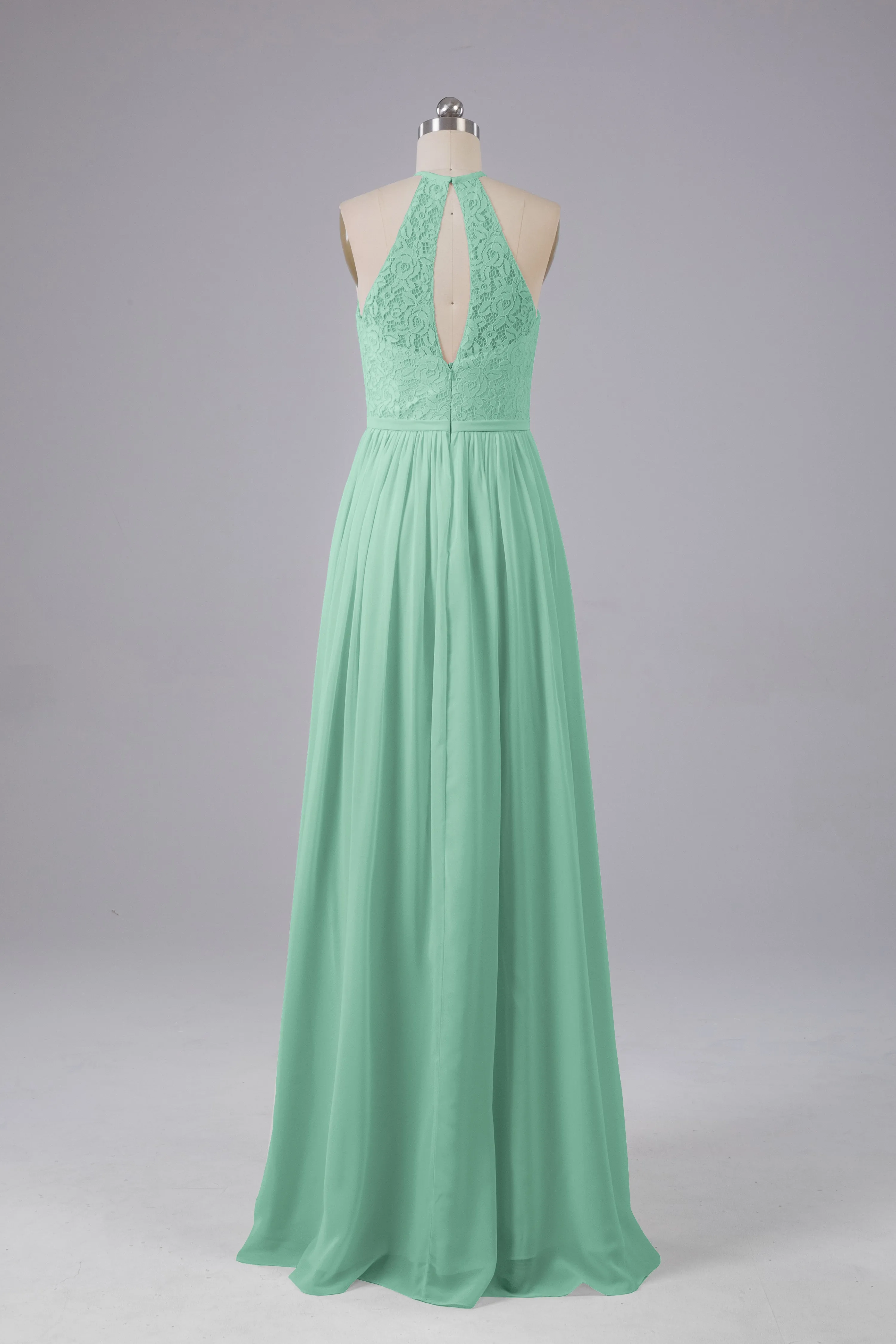 Elegant Keyhole Halter Lace Long Bridesmaid Dresses