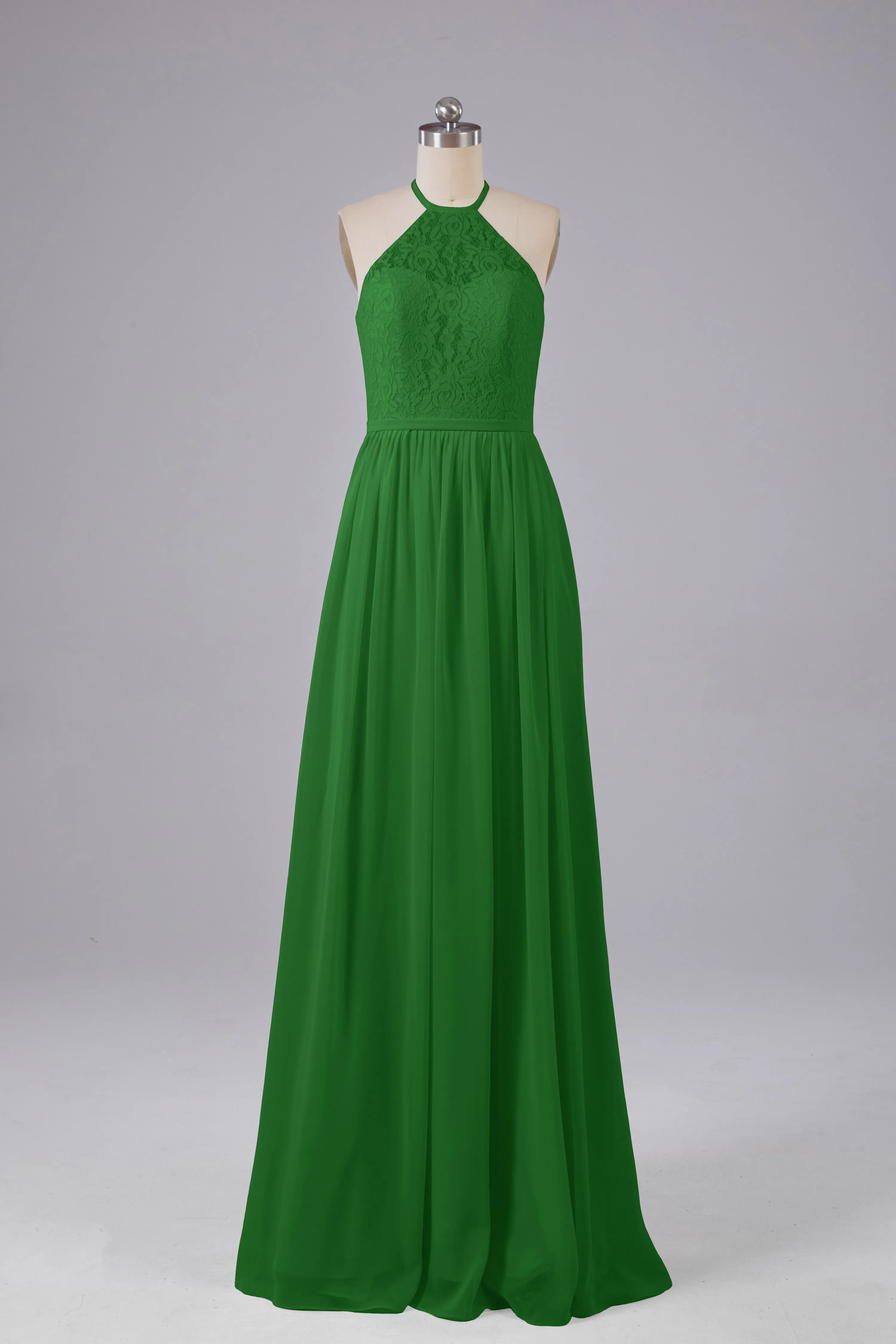 Elegant Keyhole Halter Lace Long Bridesmaid Dresses