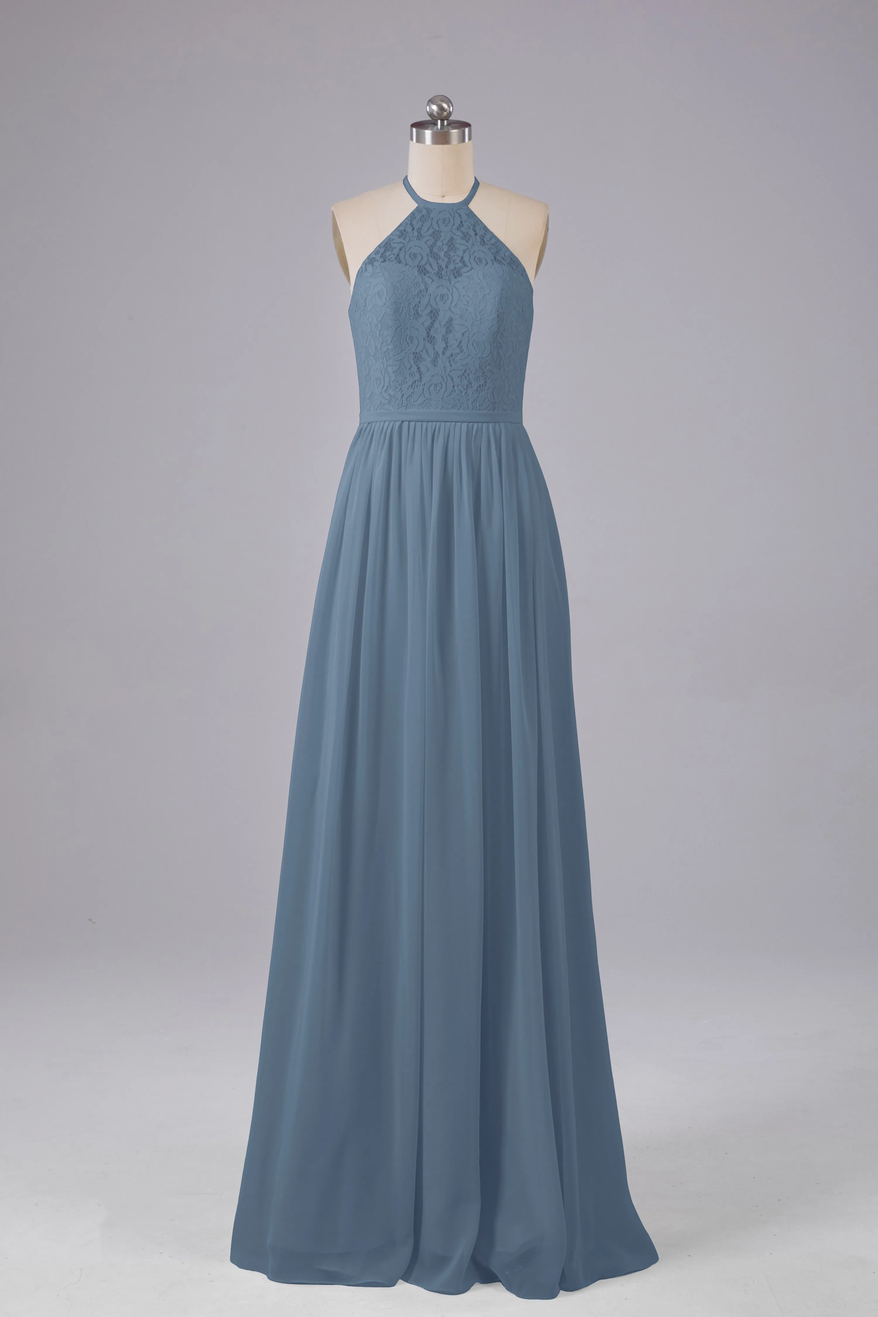 Elegant Keyhole Halter Lace Long Bridesmaid Dresses