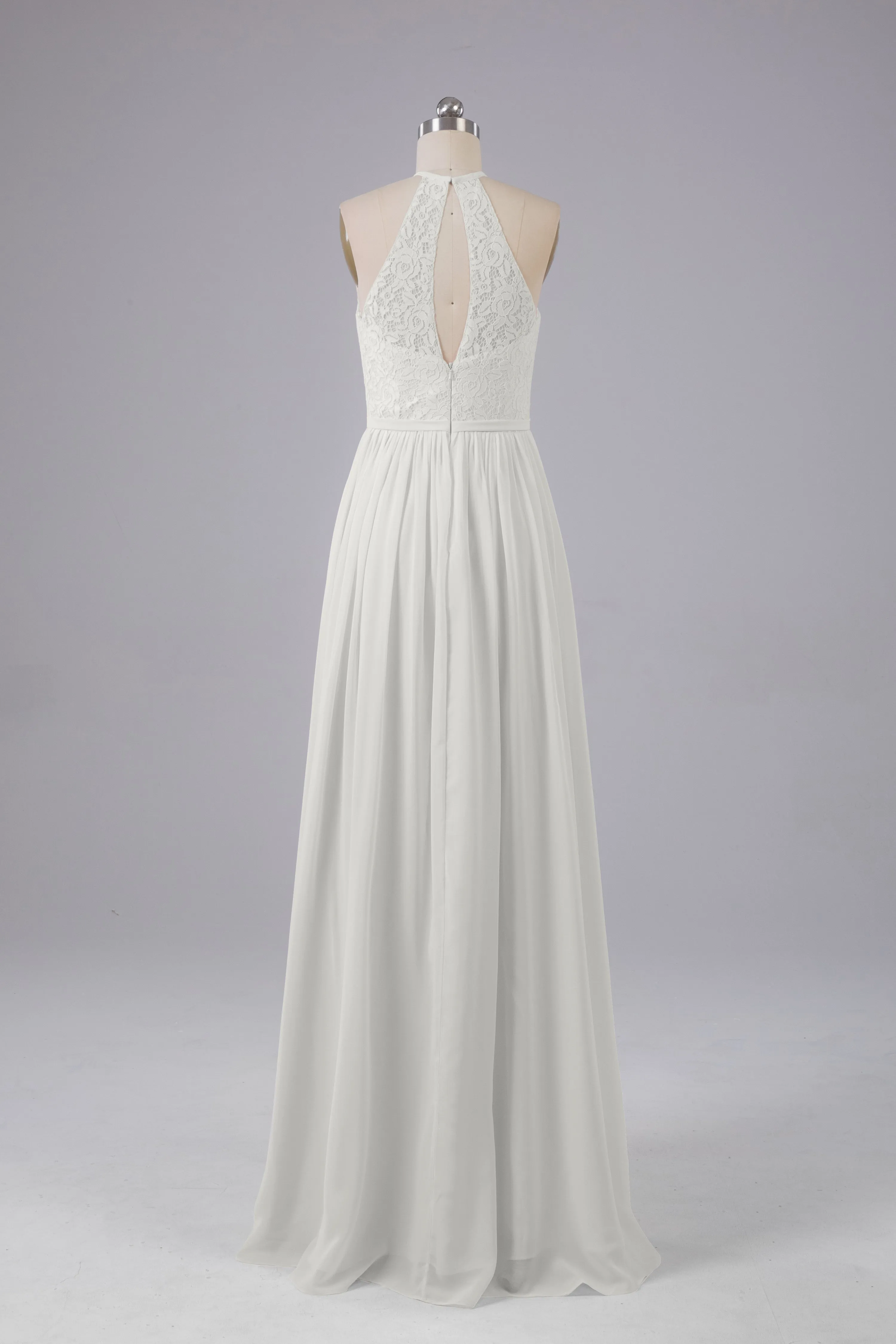 Elegant Keyhole Halter Lace Long Bridesmaid Dresses