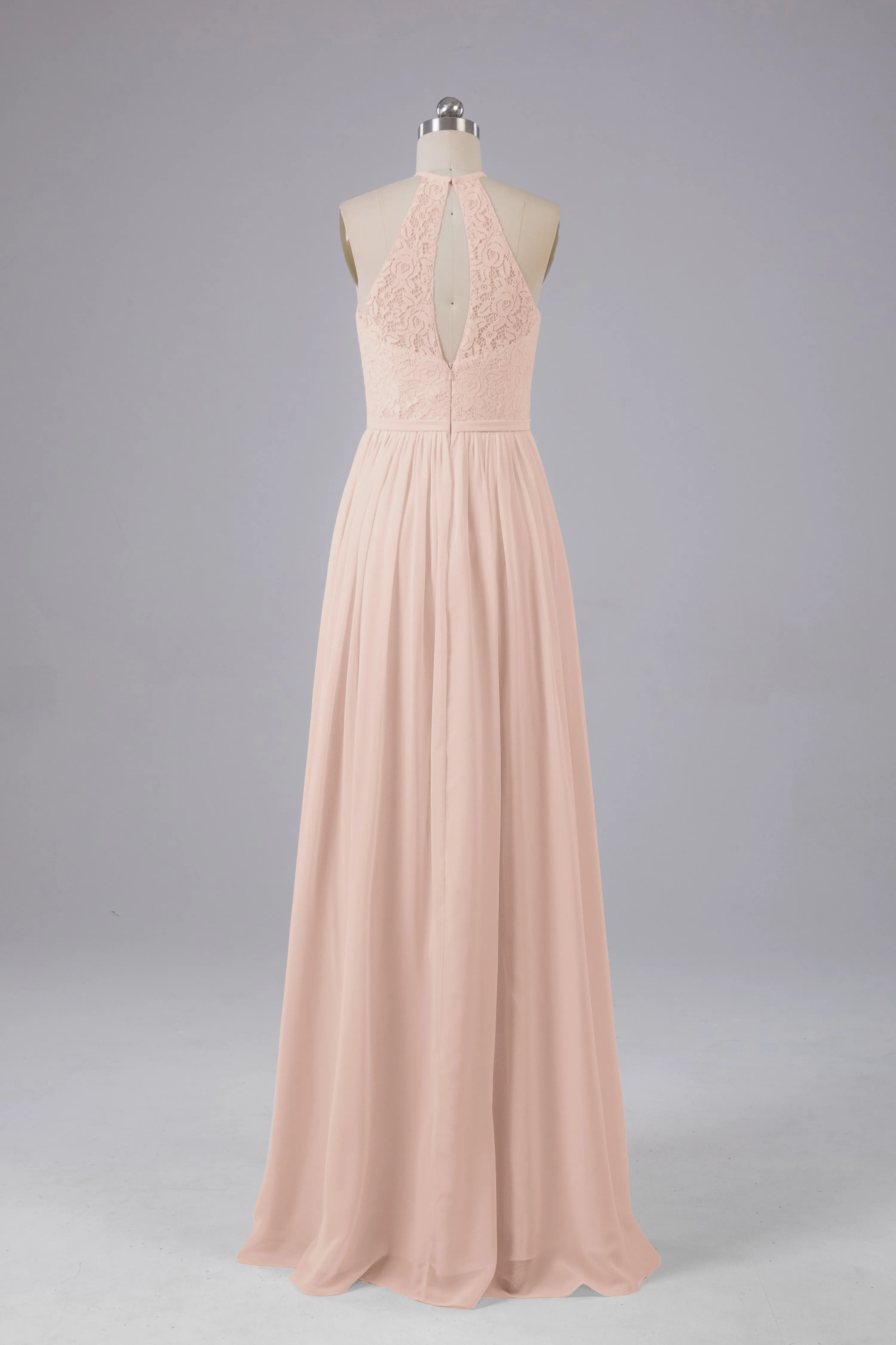 Elegant Keyhole Halter Lace Long Bridesmaid Dresses