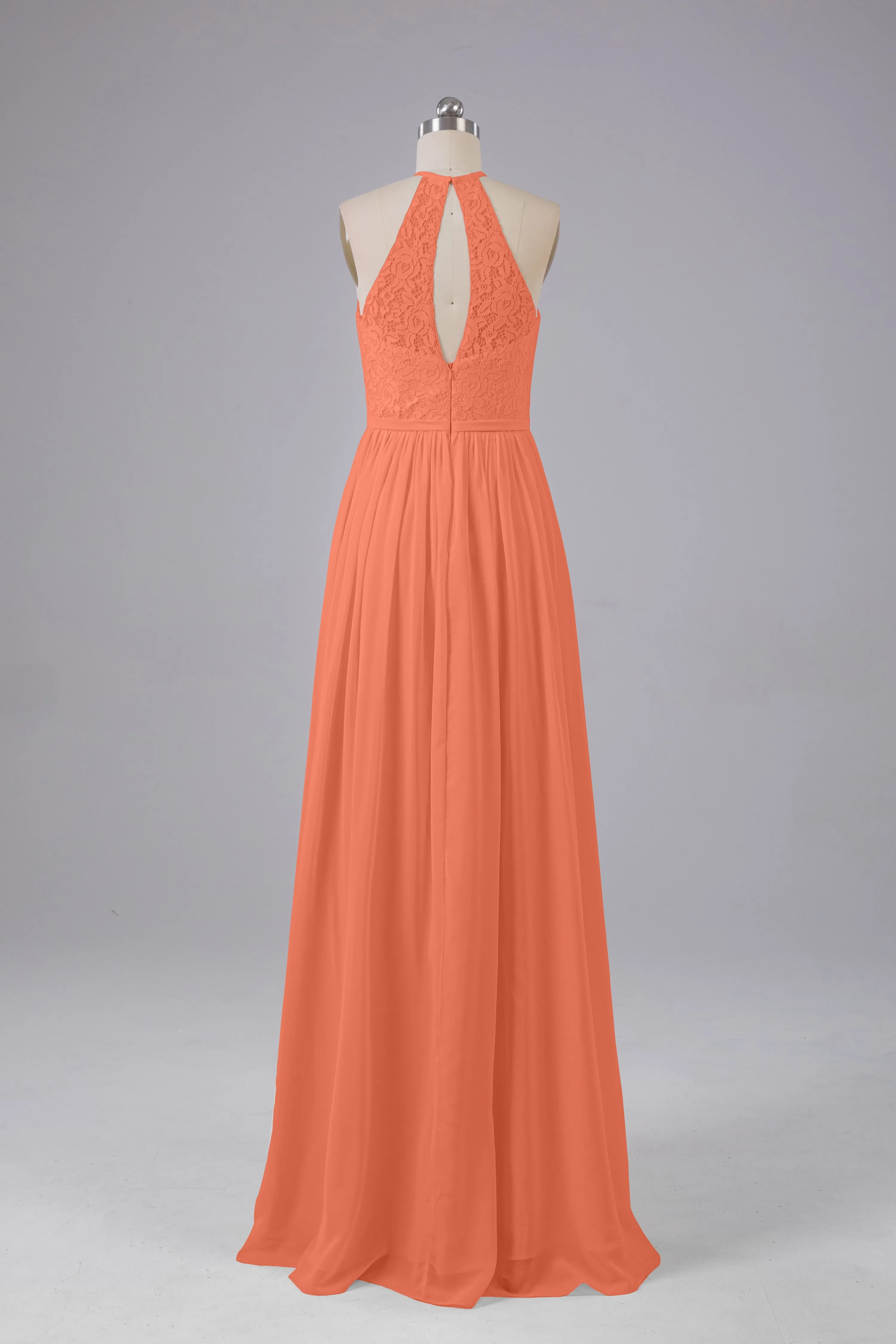 Elegant Keyhole Halter Lace Long Bridesmaid Dresses