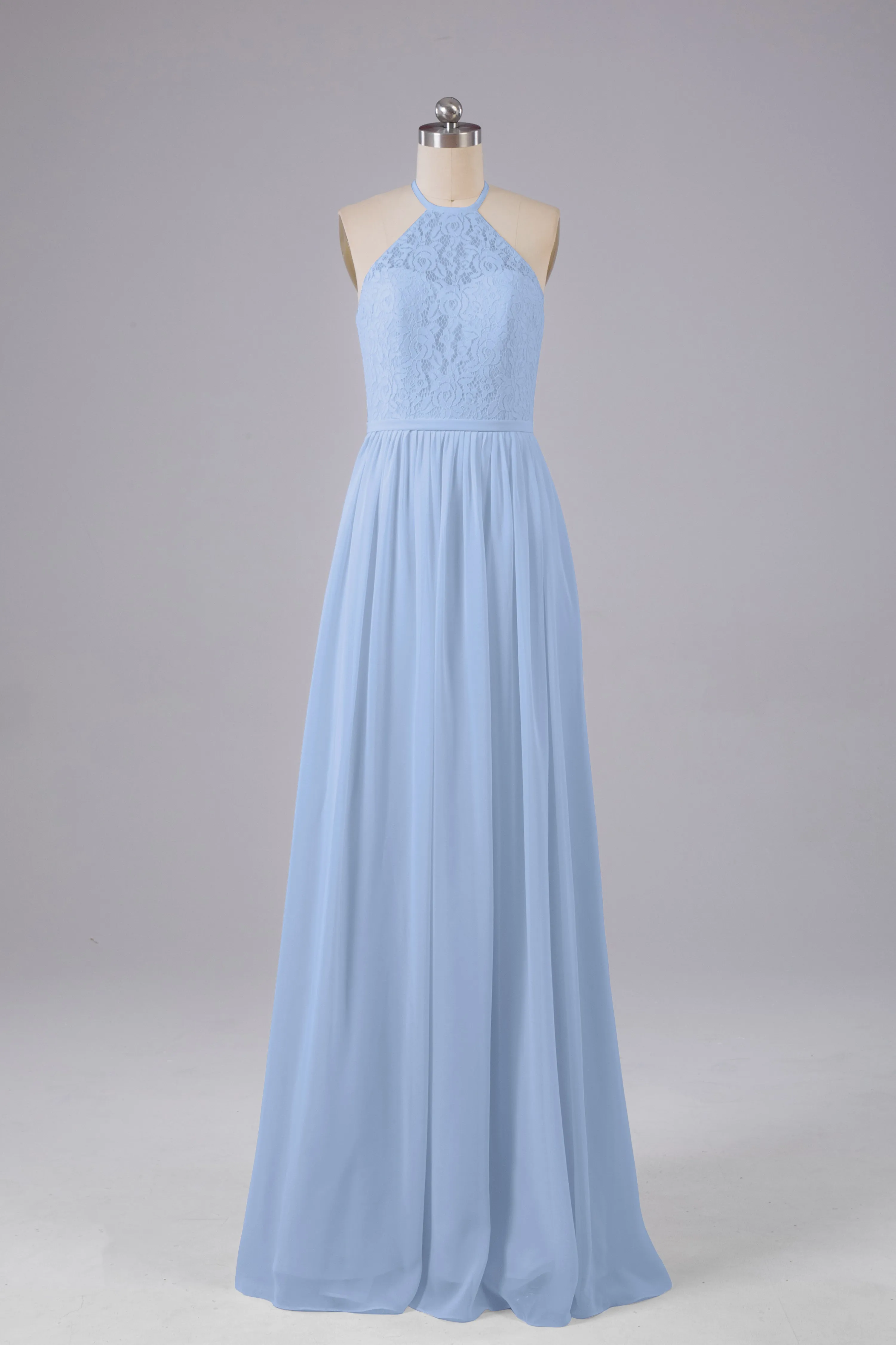 Elegant Keyhole Halter Lace Long Bridesmaid Dresses