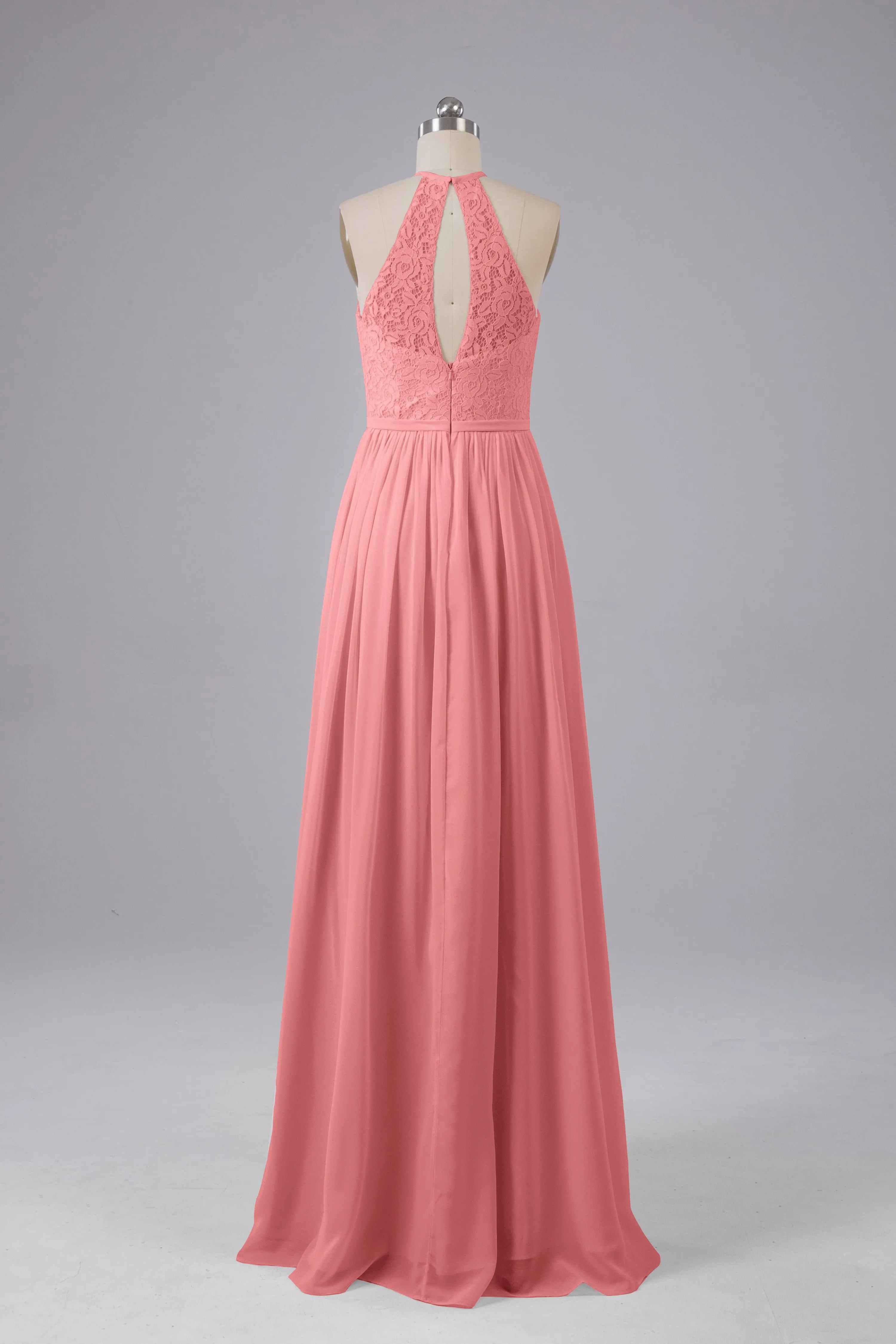 Elegant Keyhole Halter Lace Long Bridesmaid Dresses