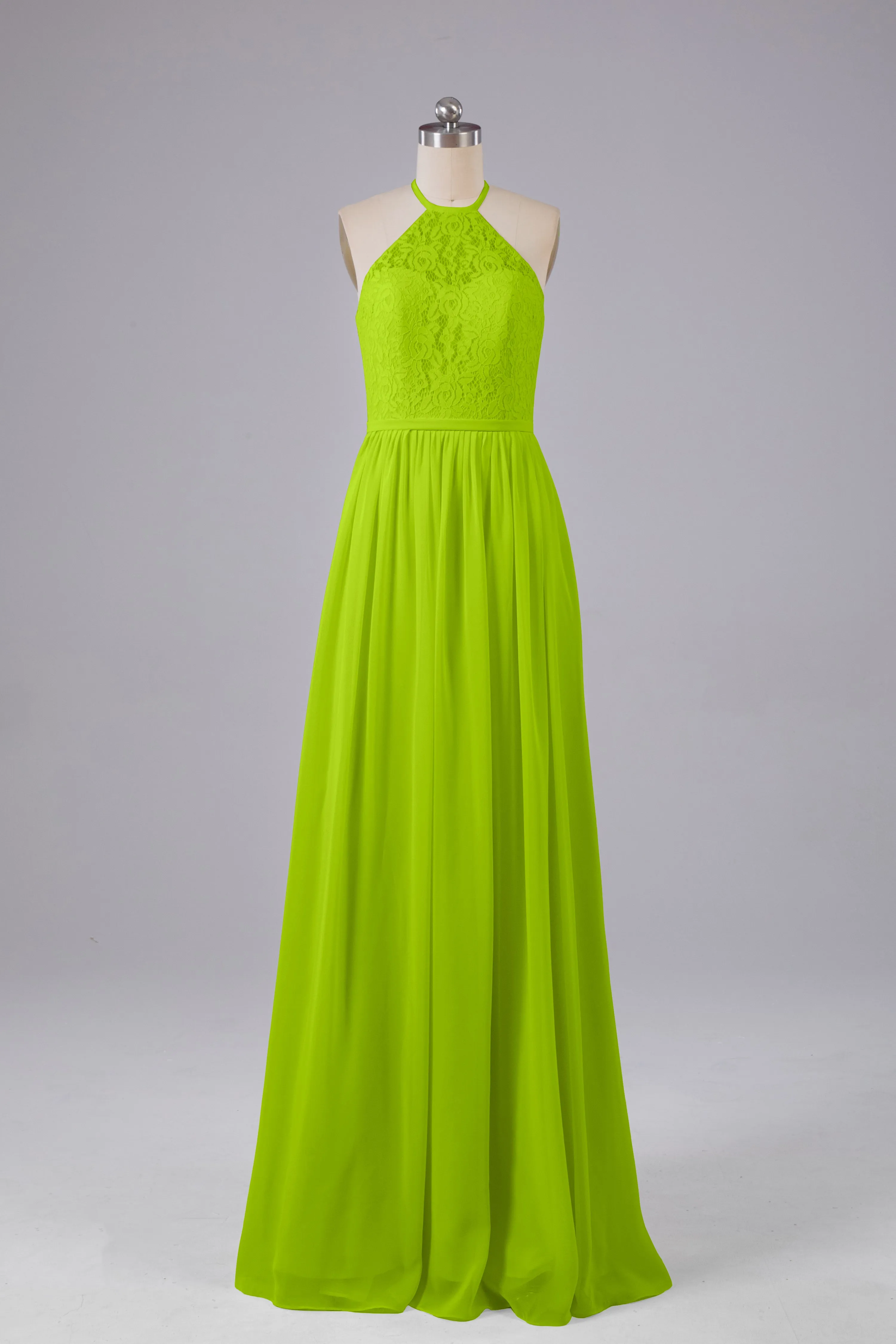 Elegant Keyhole Halter Lace Long Bridesmaid Dresses