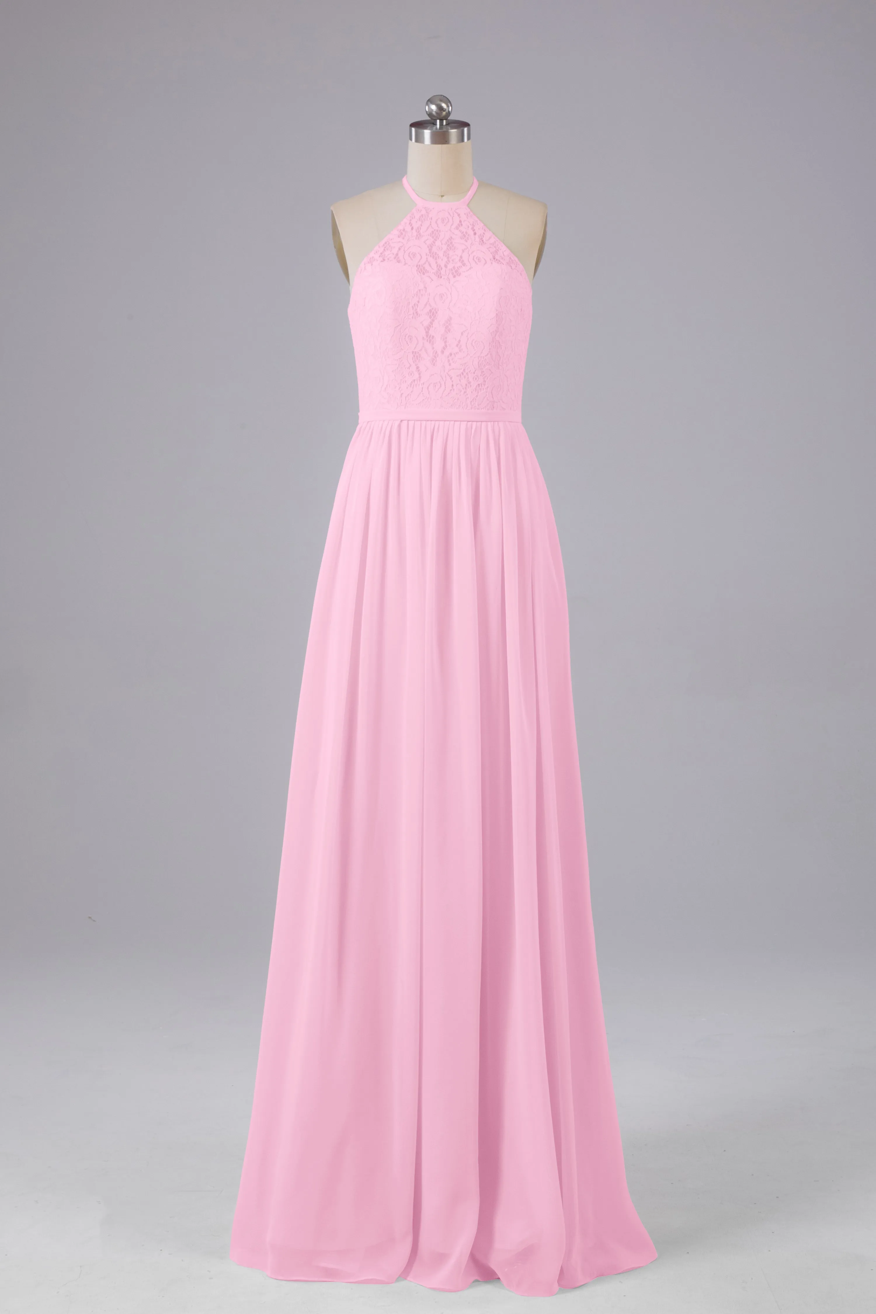 Elegant Keyhole Halter Lace Long Bridesmaid Dresses