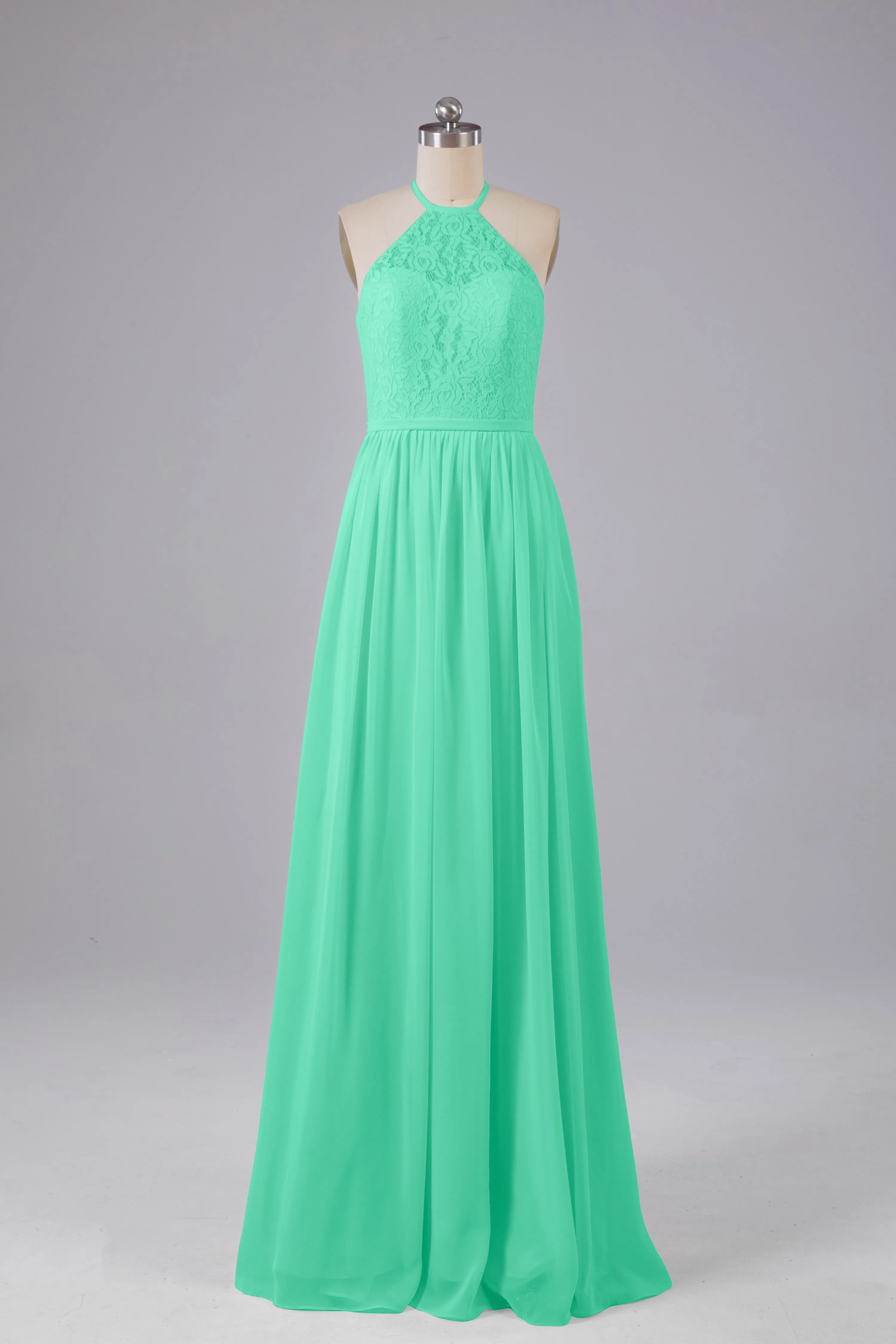 Elegant Keyhole Halter Lace Long Bridesmaid Dresses