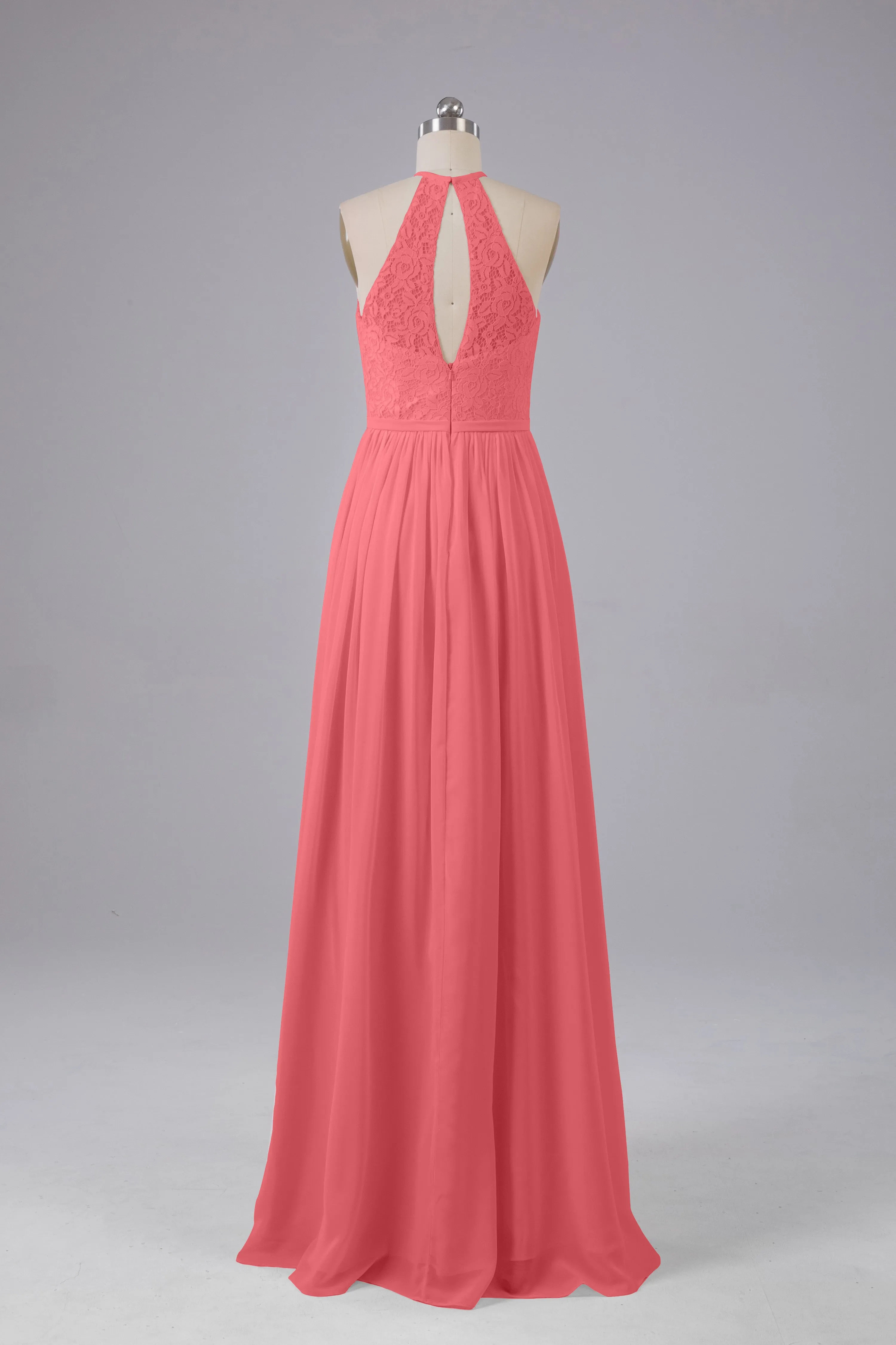 Elegant Keyhole Halter Lace Long Bridesmaid Dresses